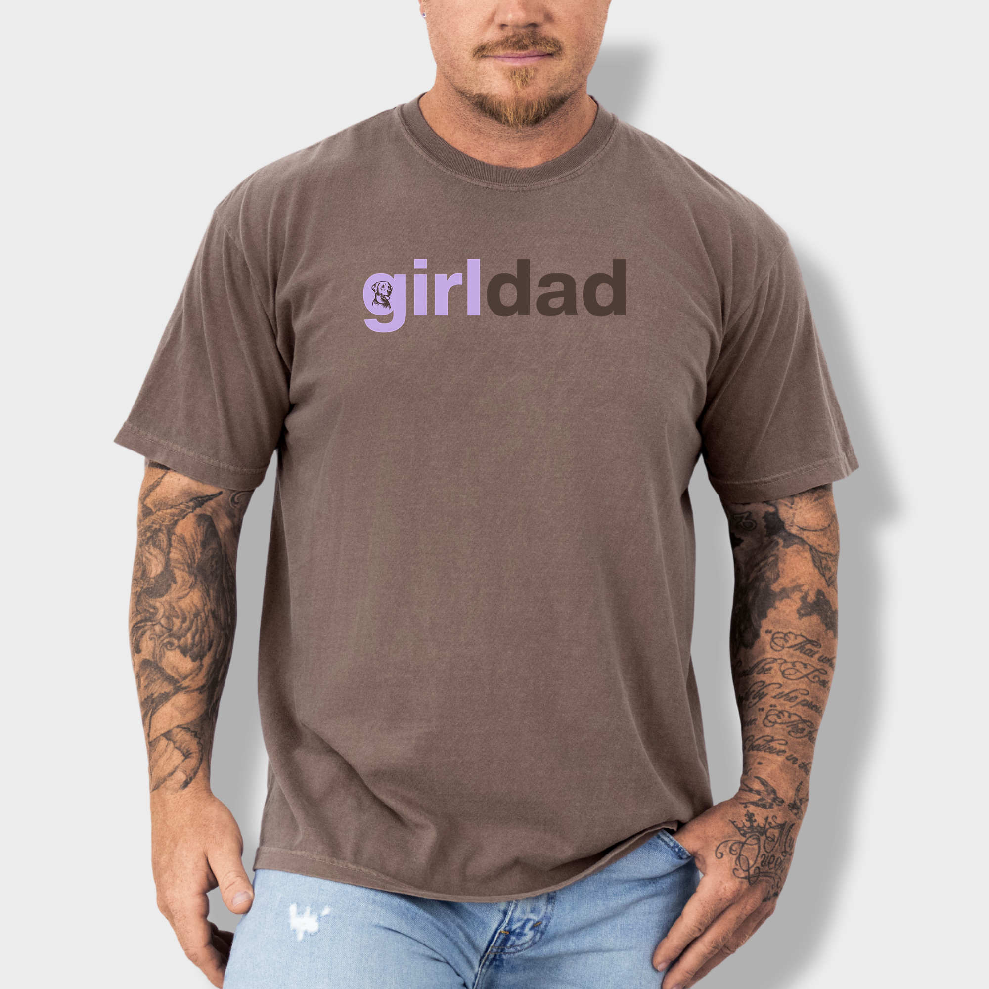 Artistic Girl Dog Dad Dog Text Comfort Colors T-Shirt in Espresso-Fetch N Found