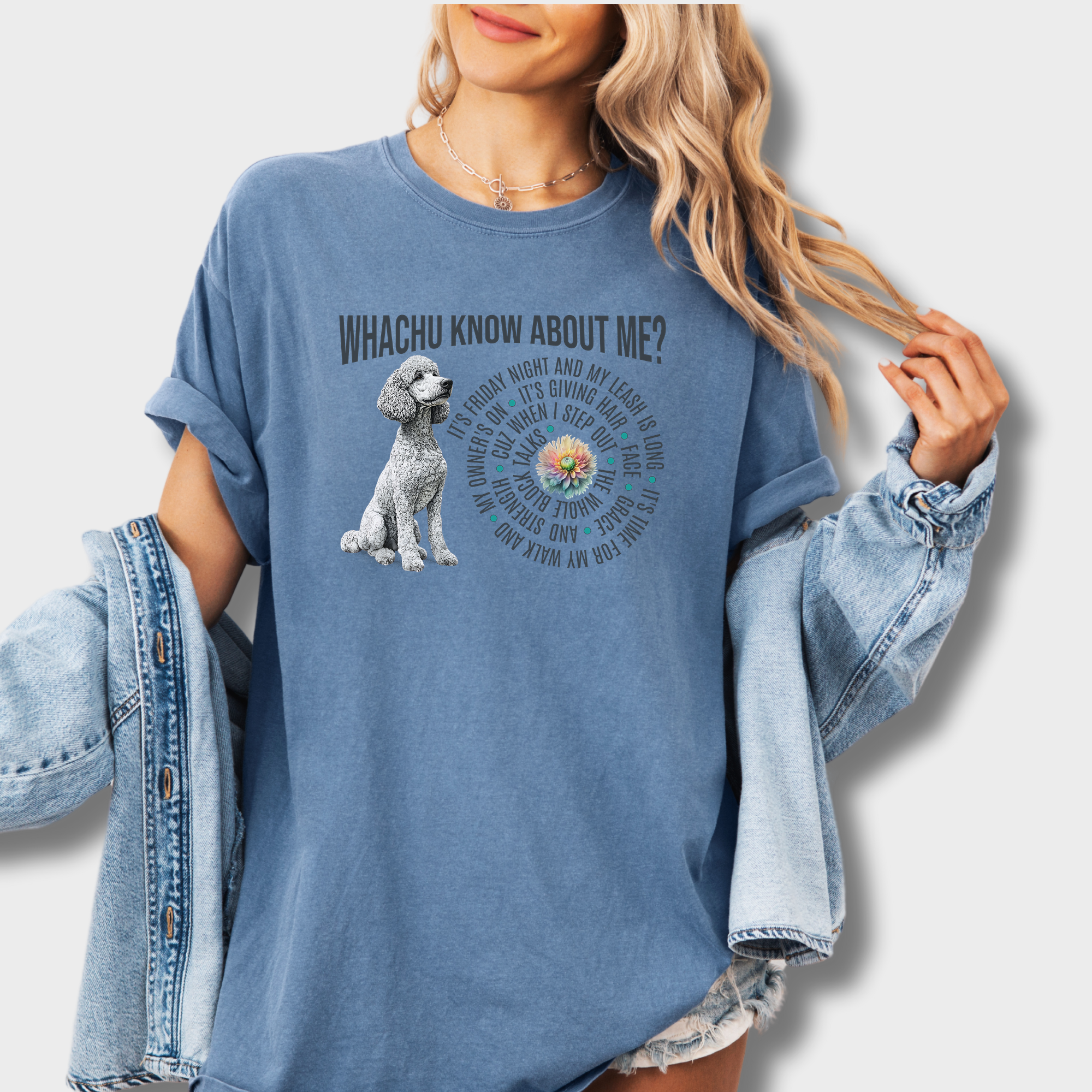 Funny dog lover’s T-shirt with a bold white standard poodle design and customized lyrics in a playful nod to Glorilla’s hit song.