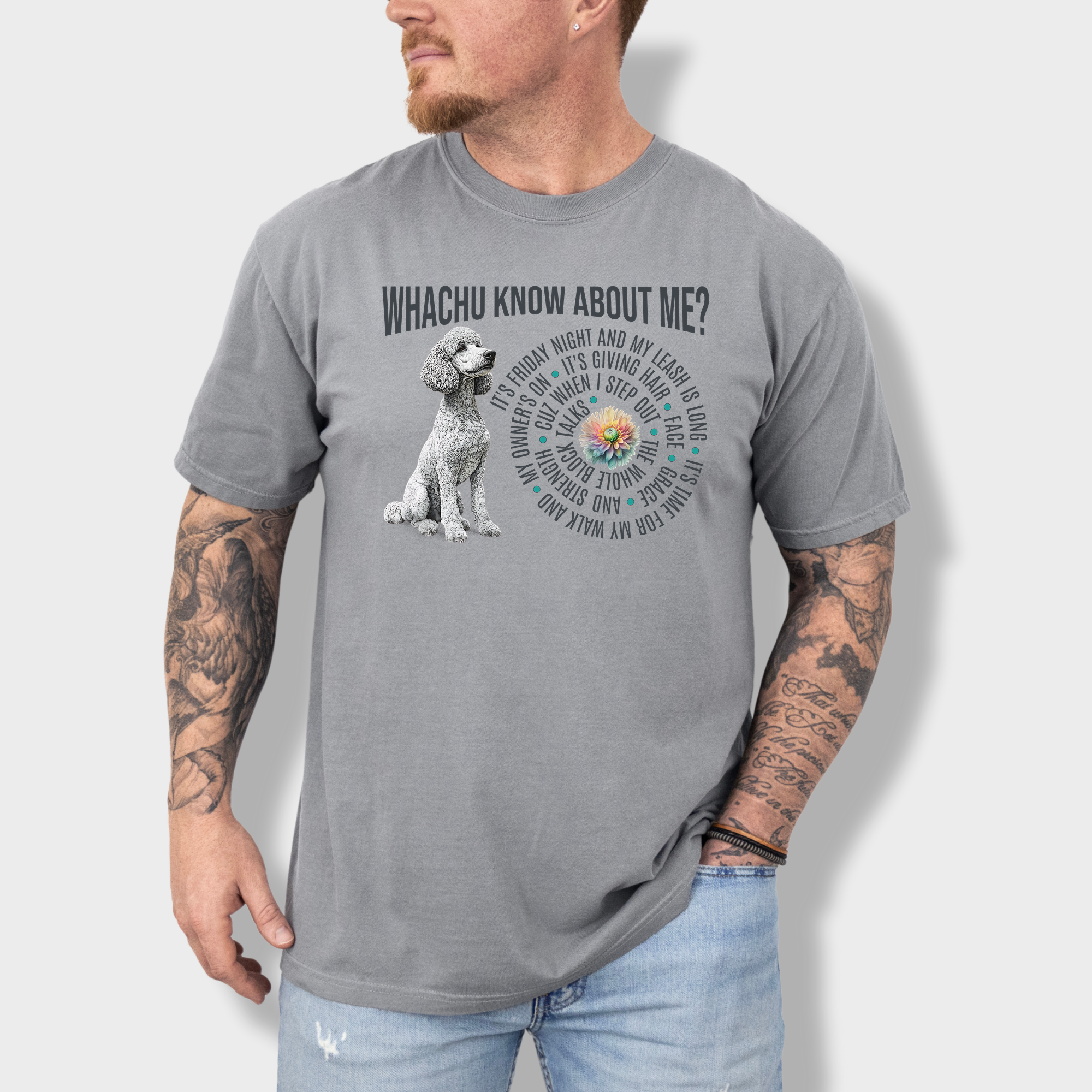 Funny dog lover’s T-shirt with a bold white standard poodle design and customized lyrics in a playful nod to Glorilla’s hit song.