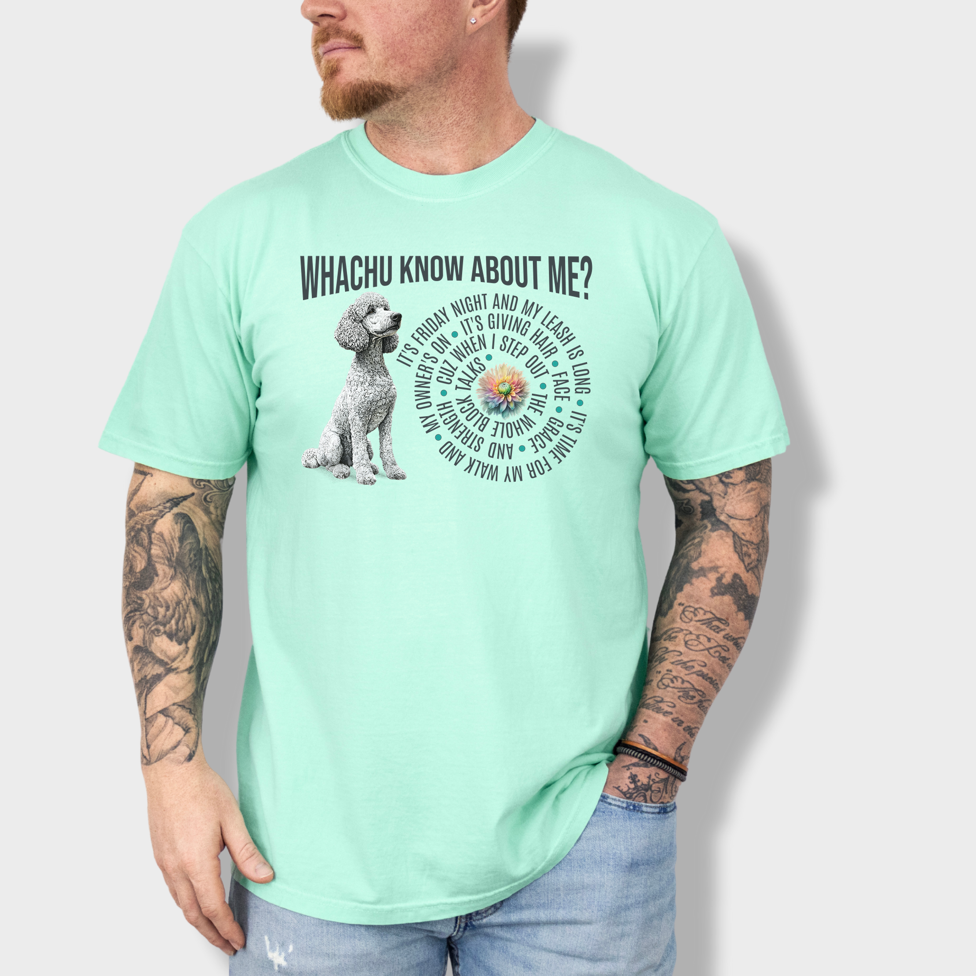 Funny dog lover’s T-shirt with a bold white standard poodle design and customized lyrics in a playful nod to Glorilla’s hit song.