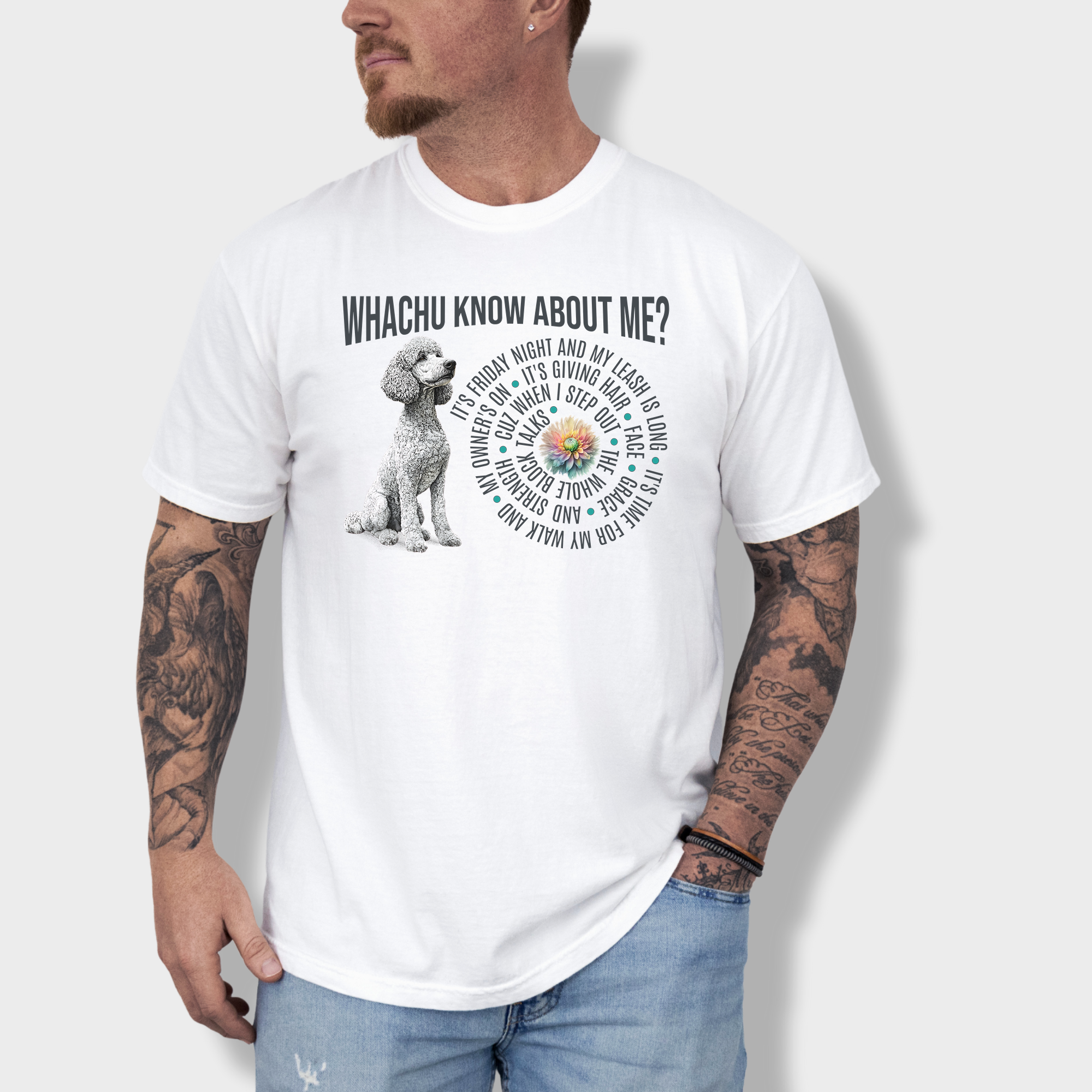 Funny dog lover’s T-shirt with a bold white standard poodle design and customized lyrics in a playful nod to Glorilla’s hit song.