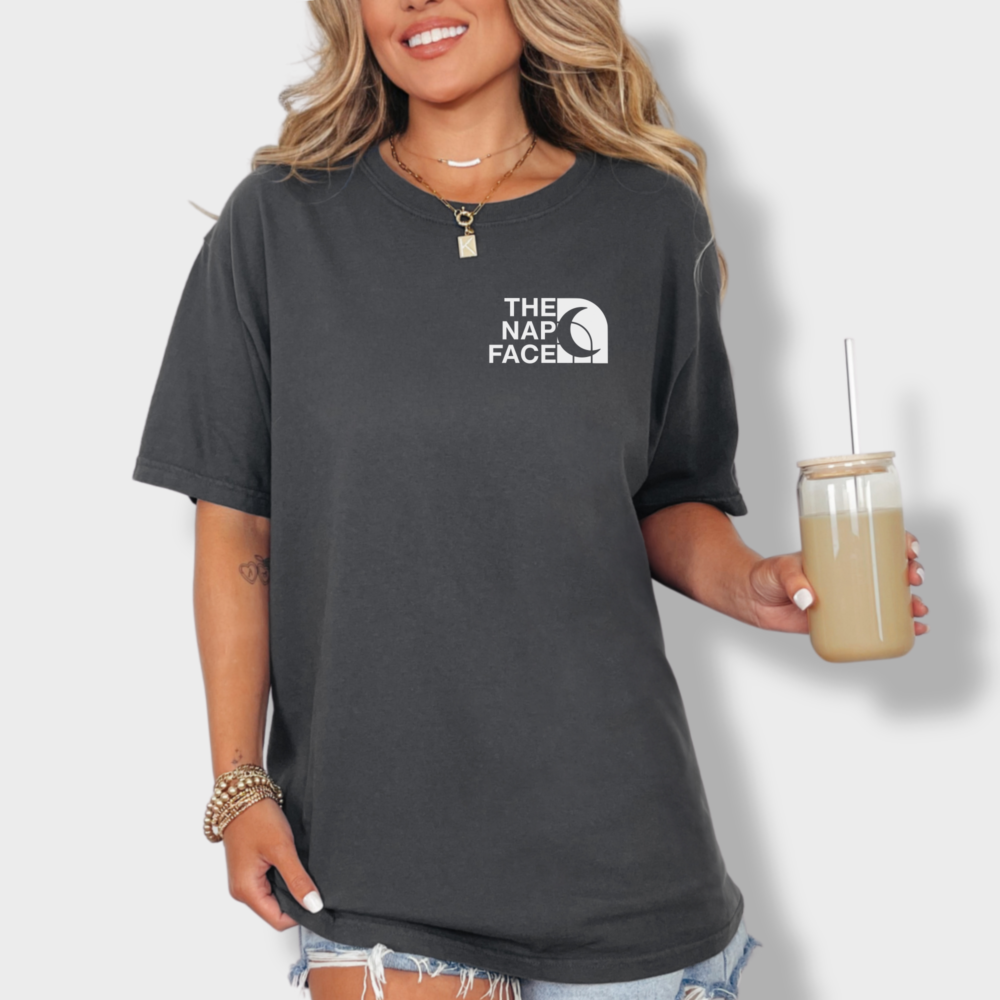 Modern The Nap Face Pet Text Comfort Colors T-Shirt in Graphite