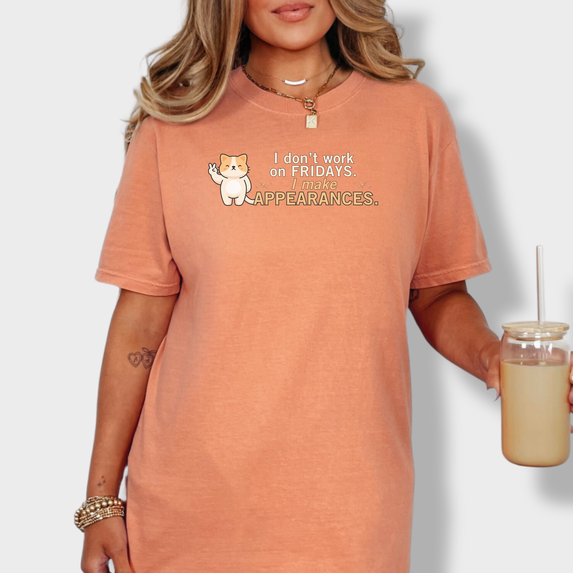 Retro I Don't Work on Fridays Cat Graphic Comfort Colors T-Shirt in Terracotta-Fetch N Found