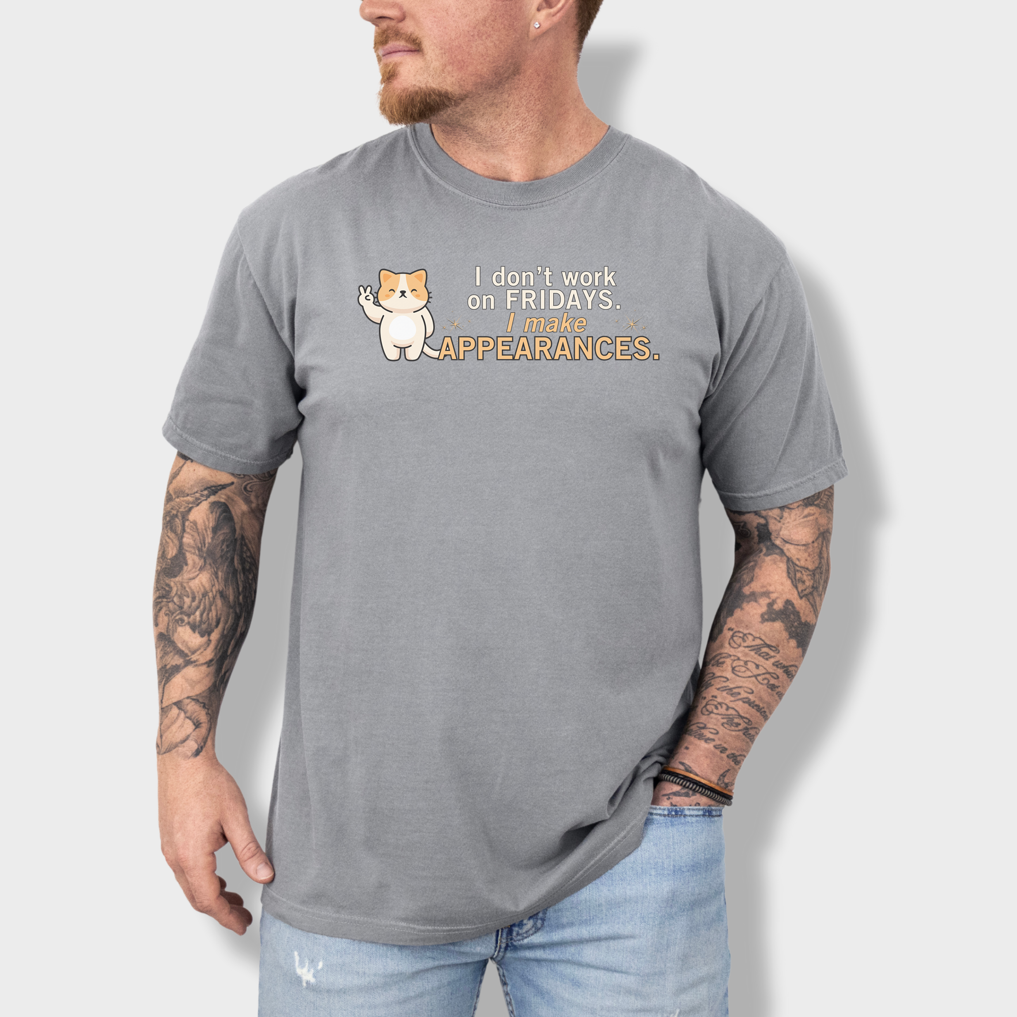 Retro I Don't Work on Fridays Cat Graphic Comfort Colors T-Shirt in Grey-Fetch N Found