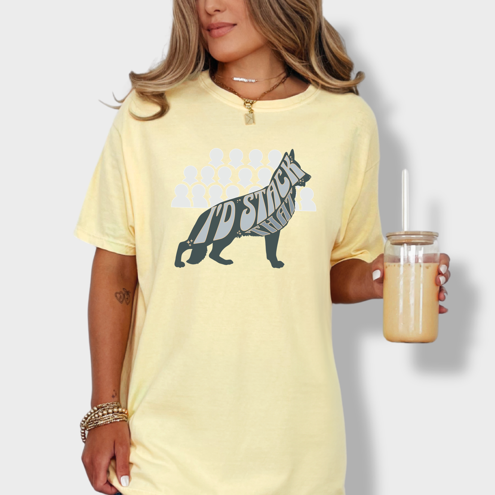 Retro I'd Stack That Funny Dog Graphic Comfort Colors T-Shirt in Butter