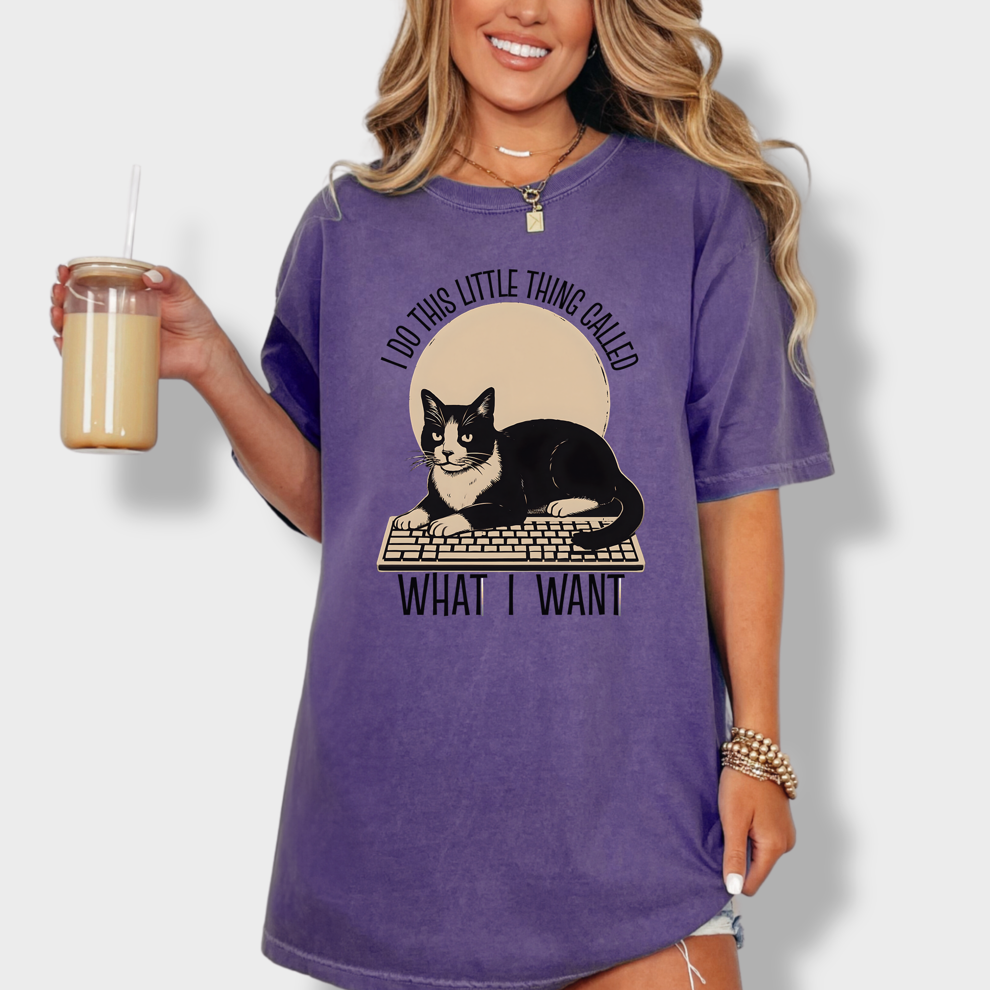 Retro I Do This Little Thing Called What I Want Cat Minimalist Comfort Colors T-Shirt in Grape-T-Shirt-Grape-Fetch N Found