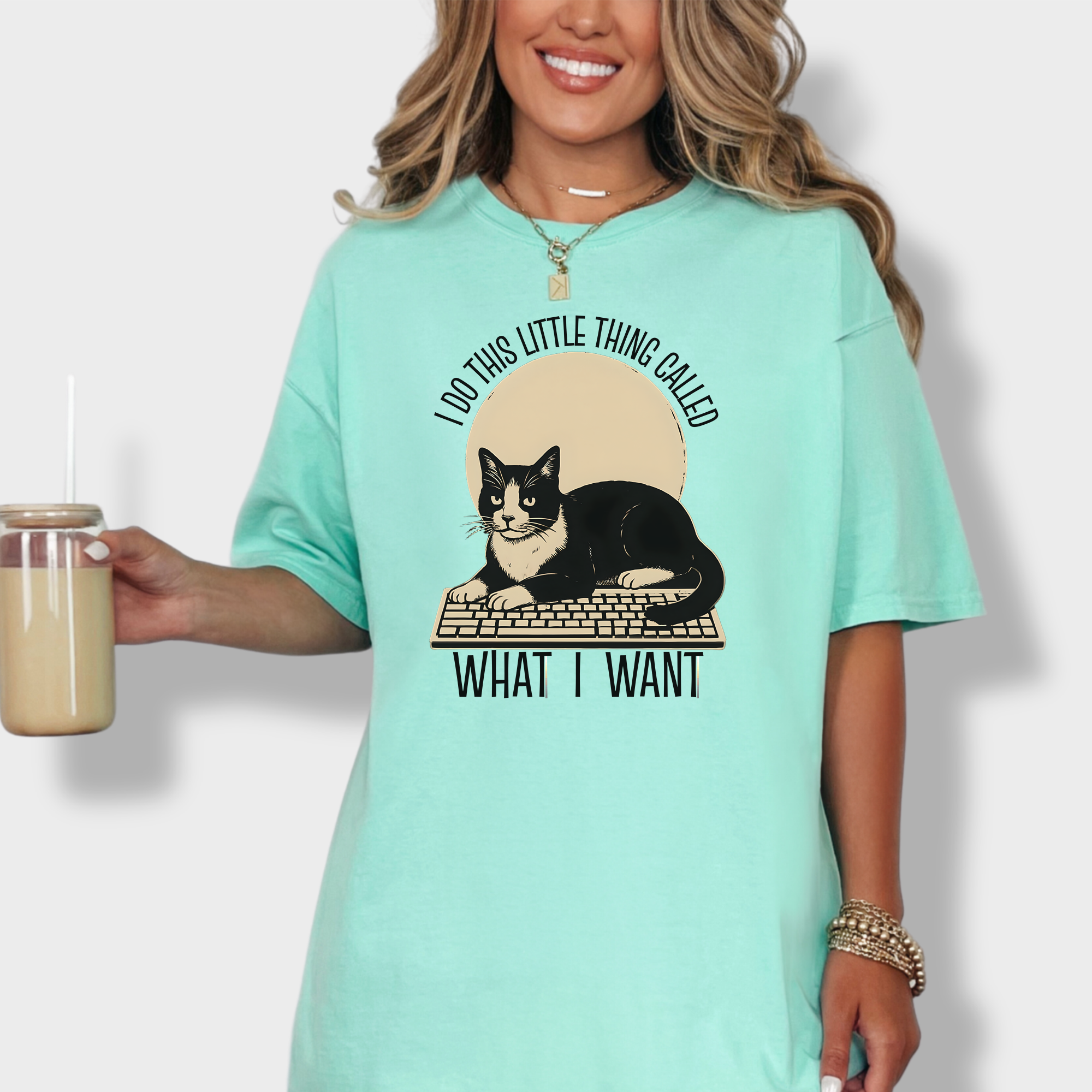 Retro I Do This Little Thing Called What I Want Cat Minimalist Comfort Colors T-Shirt in Island Reef-T-Shirt-Island Reef-Fetch N Found