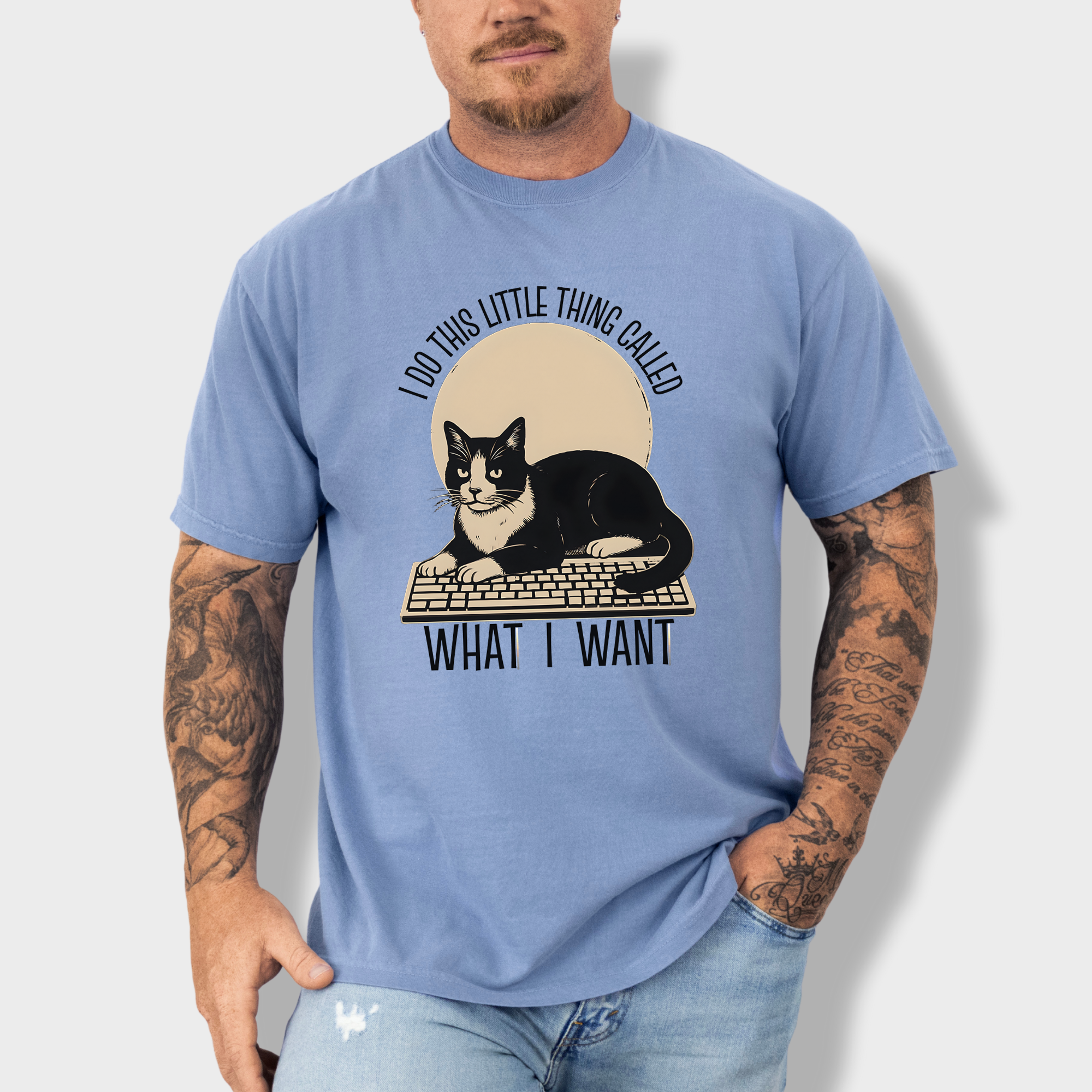 Retro I Do This Little Thing Called What I Want Cat Minimalist Comfort Colors T-Shirt in Washed Denim-T-Shirt-Washed Denim-Fetch N Found