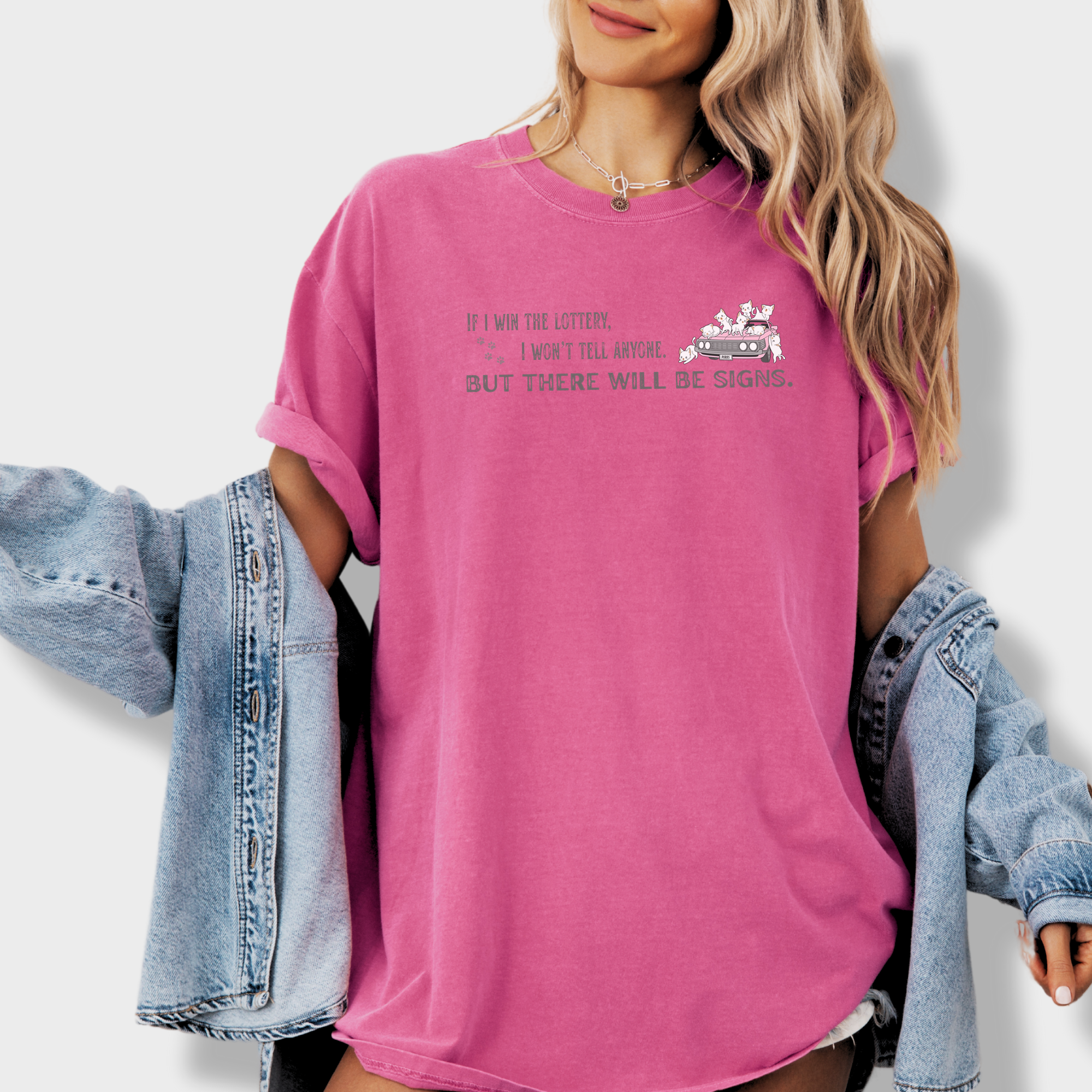 Retro If I Win the Lottery Cat Graphic Comfort Colors T-Shirt in Crunchberry-Fetch N Found