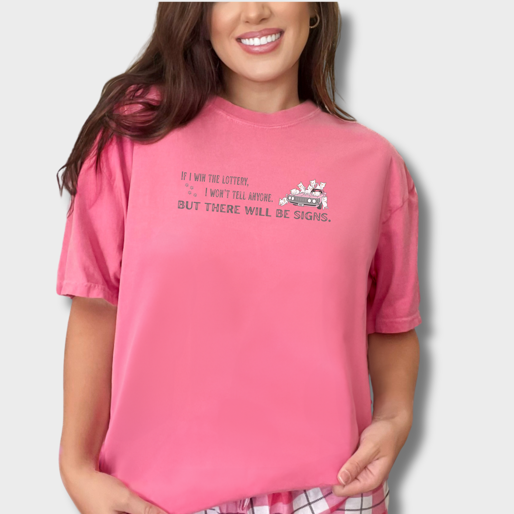 Retro If I Win the Lottery Cat Graphic Comfort Colors T-Shirt in Crunchberry-Fetch N Found