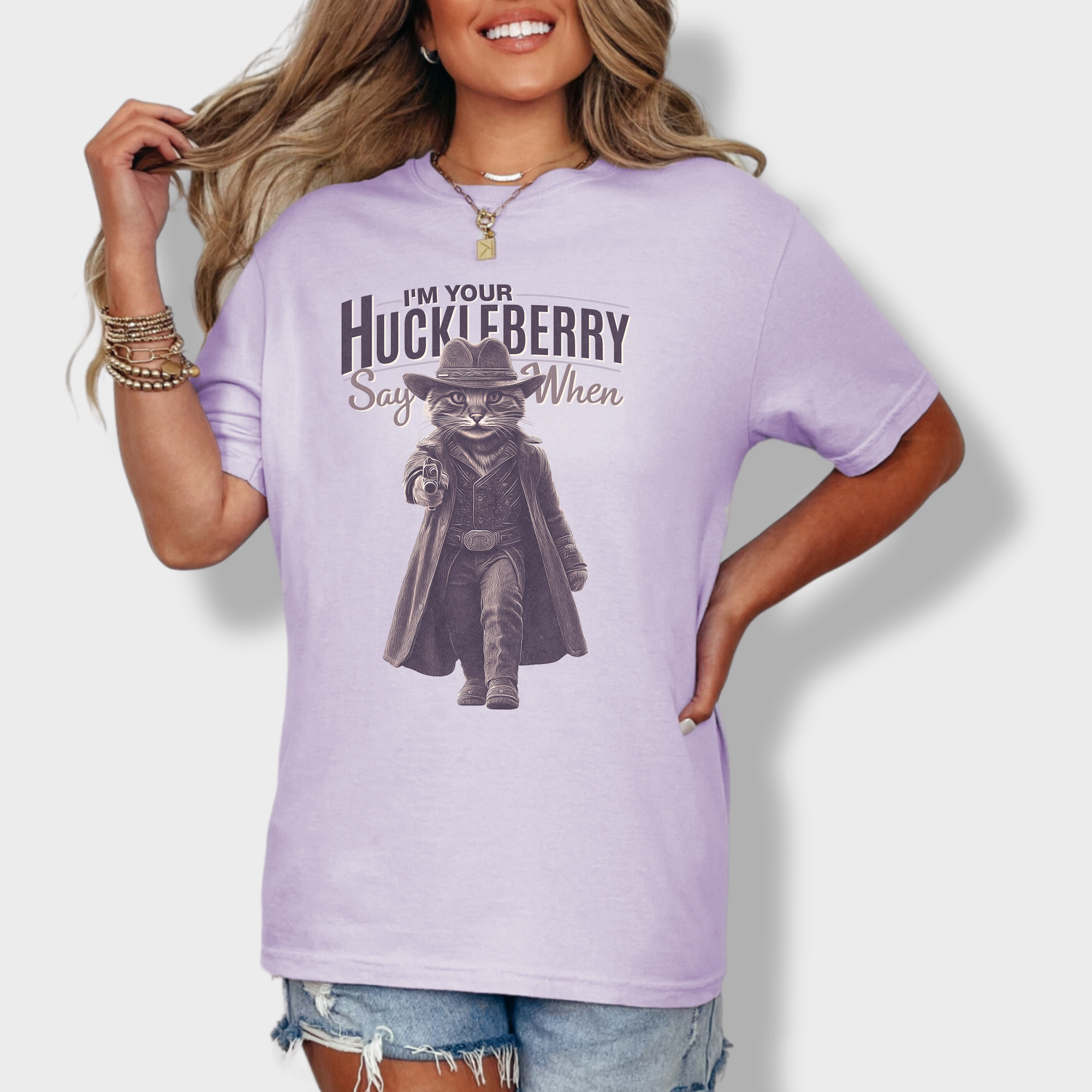 Vintage Not Just a Quote Im Your Huckleberry Cat Graphic Comfort Colors T-Shirt in Orchid-T-Shirt-Orchid-Fetch N Found