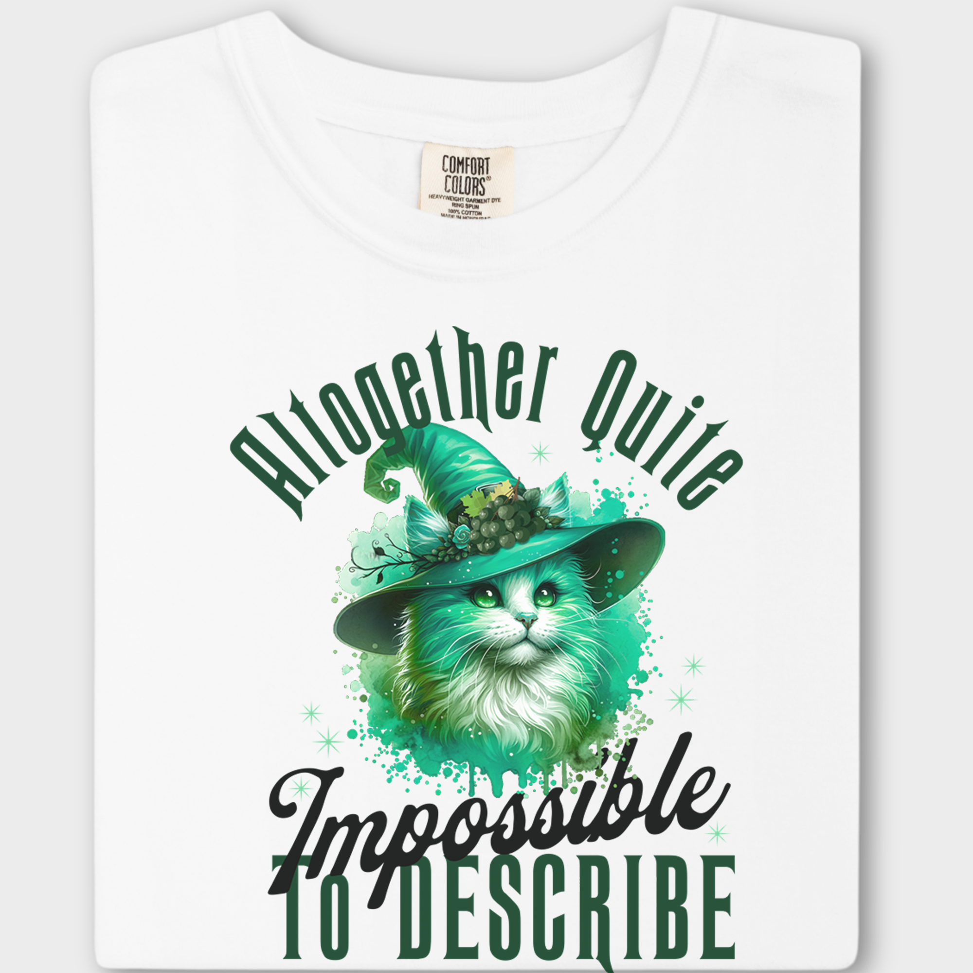 Retro Cute Cat Green Wicked Impossible to Describe Graphic T-Shirt in White-Fetch N Found