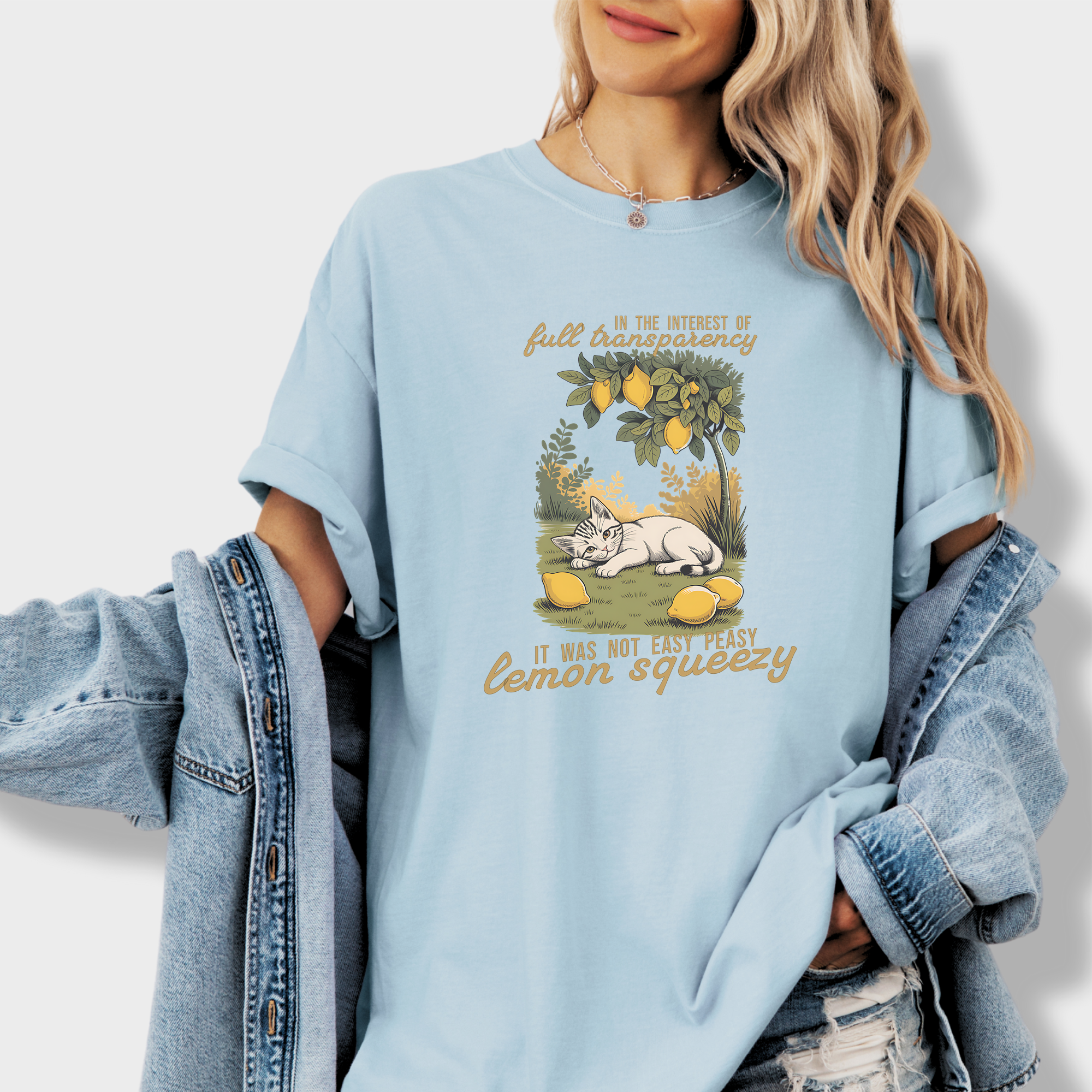 Retro Not So Easy Lemon Squeezy Cat Cat Graphic Comfort Colors T-Shirt in Chambray-T-Shirt-Chambray-Fetch N Found