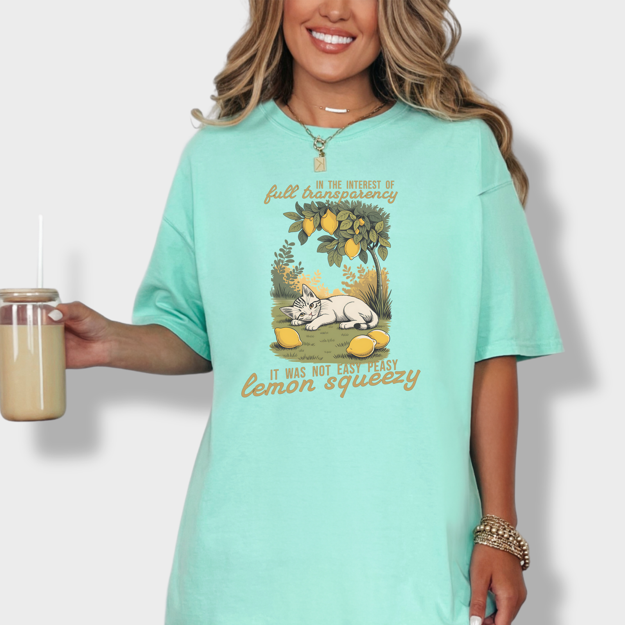 Retro Not So Easy Lemon Squeezy Cat Cat Graphic Comfort Colors T-Shirt in Island Reef-T-Shirt-Island Reef-Fetch N Found