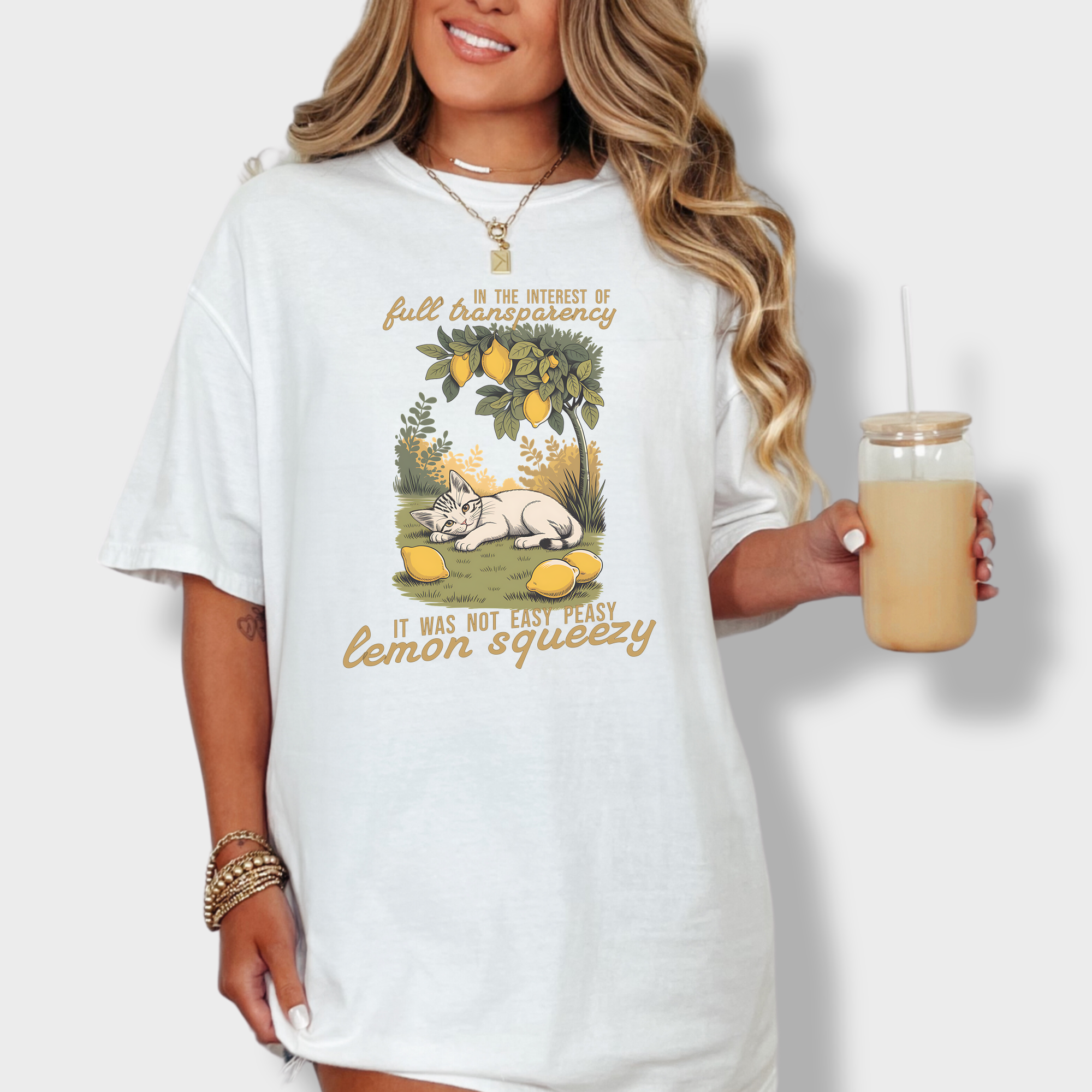 Retro Not So Easy Lemon Squeezy Cat Cat Graphic Comfort Colors T-Shirt in White-T-Shirt-White-Fetch N Found