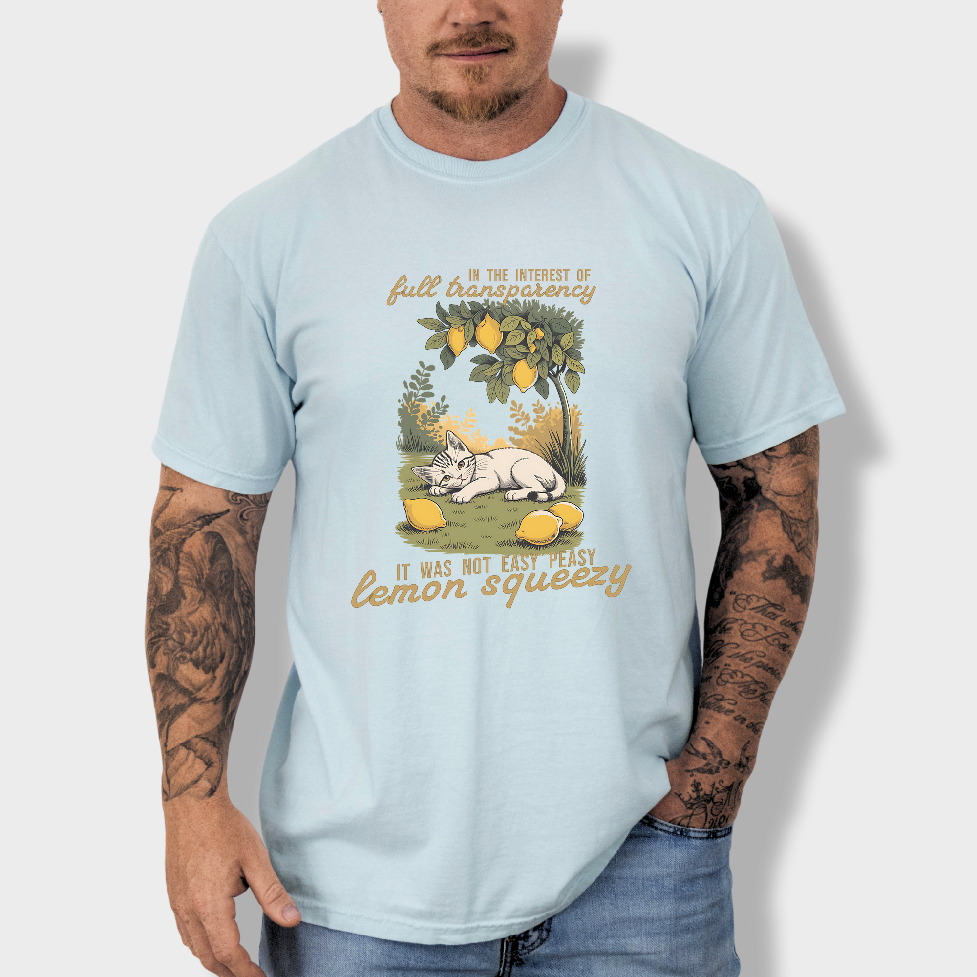 Retro Not So Easy Lemon Squeezy Cat Cat Graphic Comfort Colors T-Shirt in Chambray-T-Shirt-Chambray-Fetch N Found