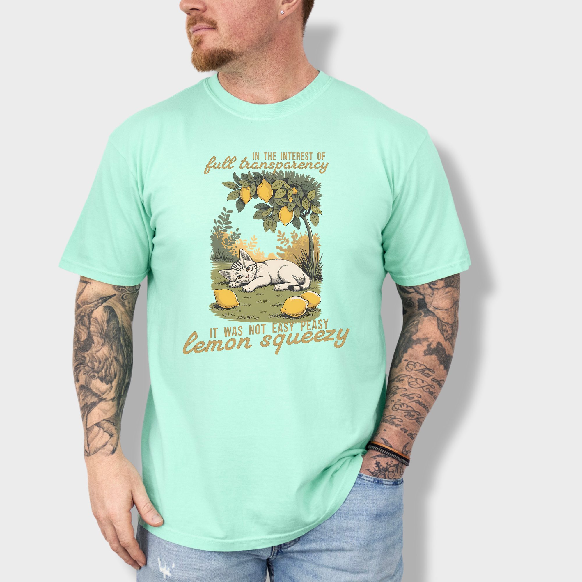 Retro Not So Easy Lemon Squeezy Cat Cat Graphic Comfort Colors T-Shirt in Island Reef-T-Shirt-Island Reef-Fetch N Found