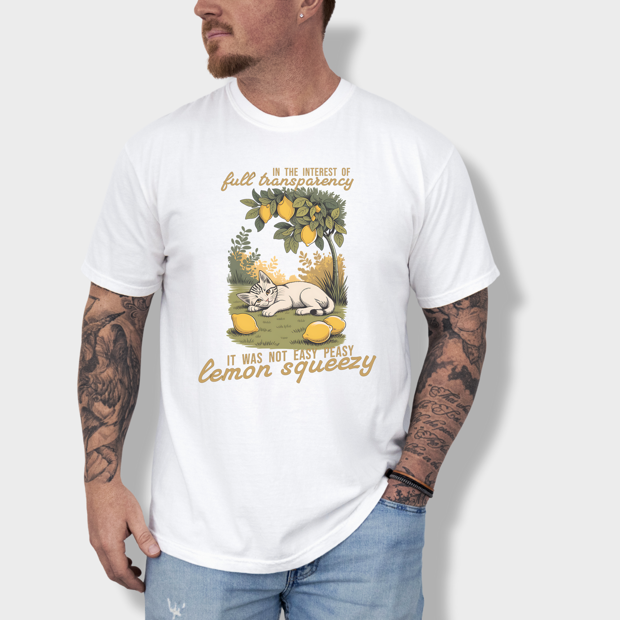 Retro Not So Easy Lemon Squeezy Cat Cat Graphic Comfort Colors T-Shirt in White-T-Shirt-White-Fetch N Found
