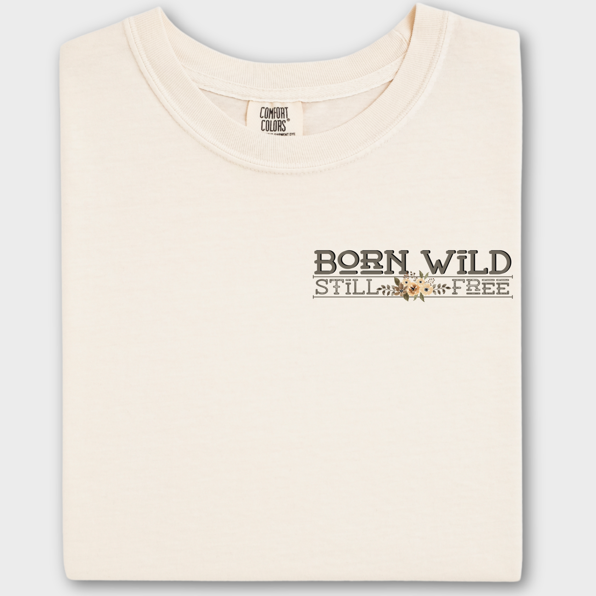 Western Born Wild Still Free Gritty Kitty Cowboy Cat Line Art Comfort Colors T-Shirt in Ivory-T-Shirt-Ivory-Fetch N Found