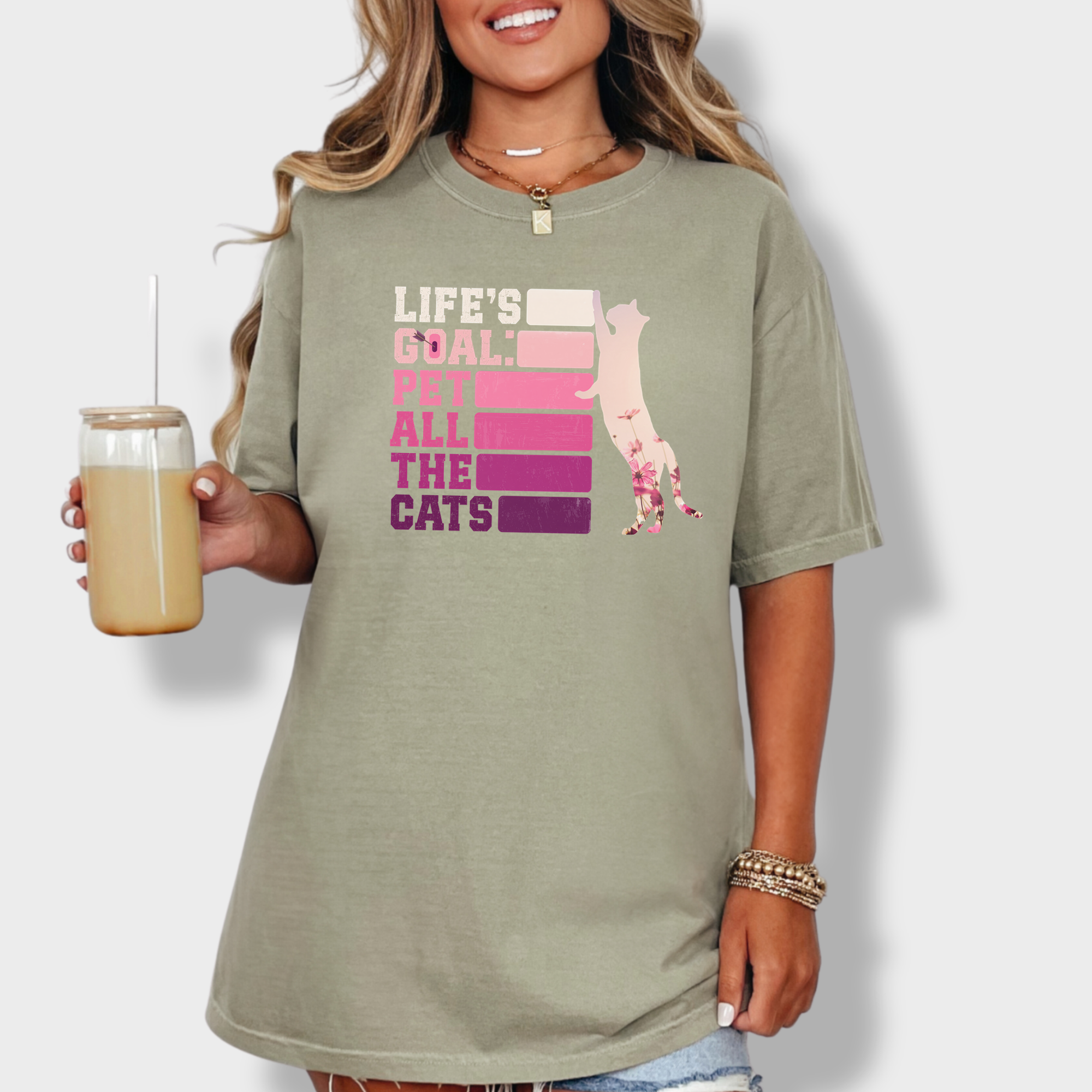 Artistic Pet All the Cats Cat Text Comfort Colors T-Shirt in Khaki-Fetch N Found