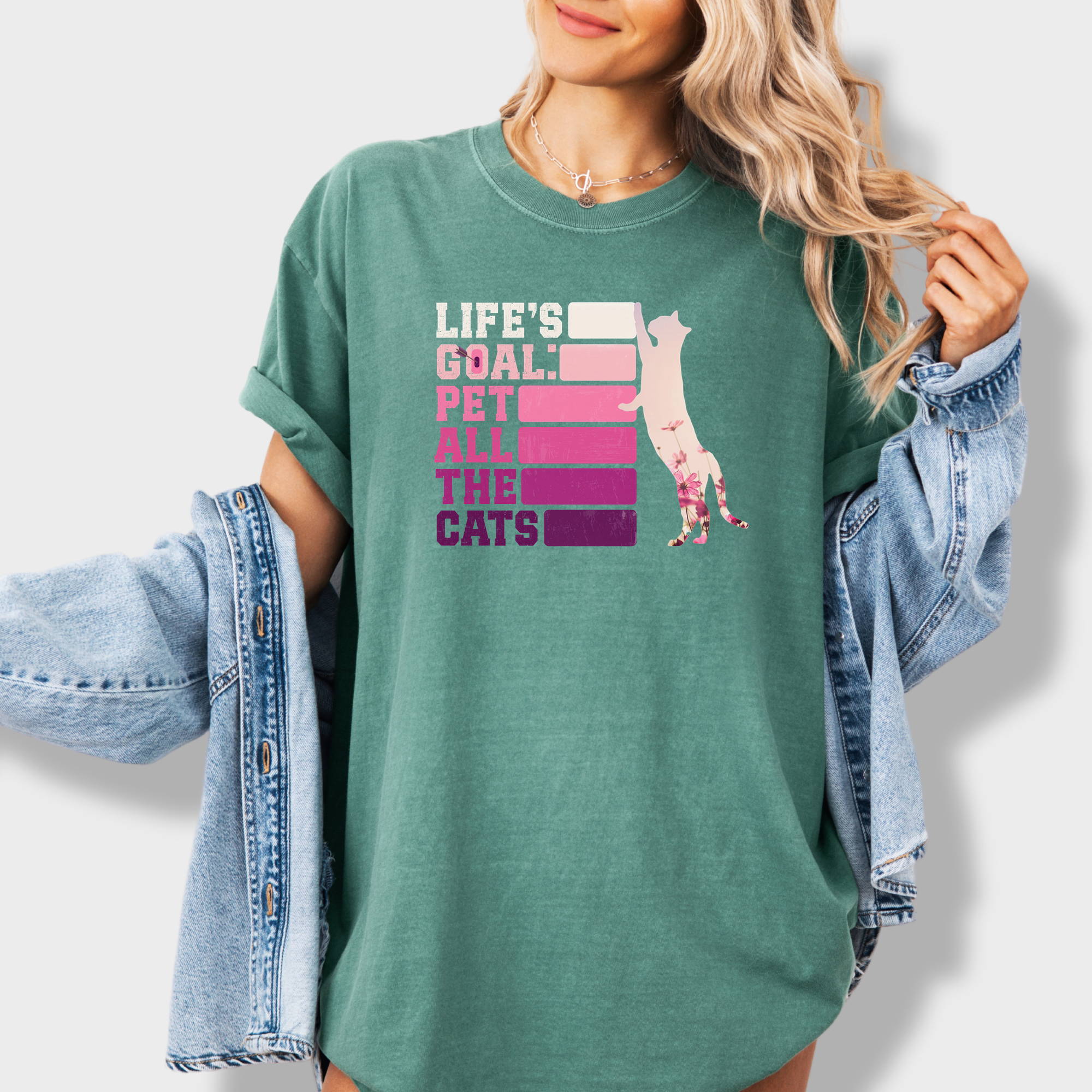 Artistic Pet All the Cats Cat Text Comfort Colors T-Shirt in Light Green-Fetch N Found