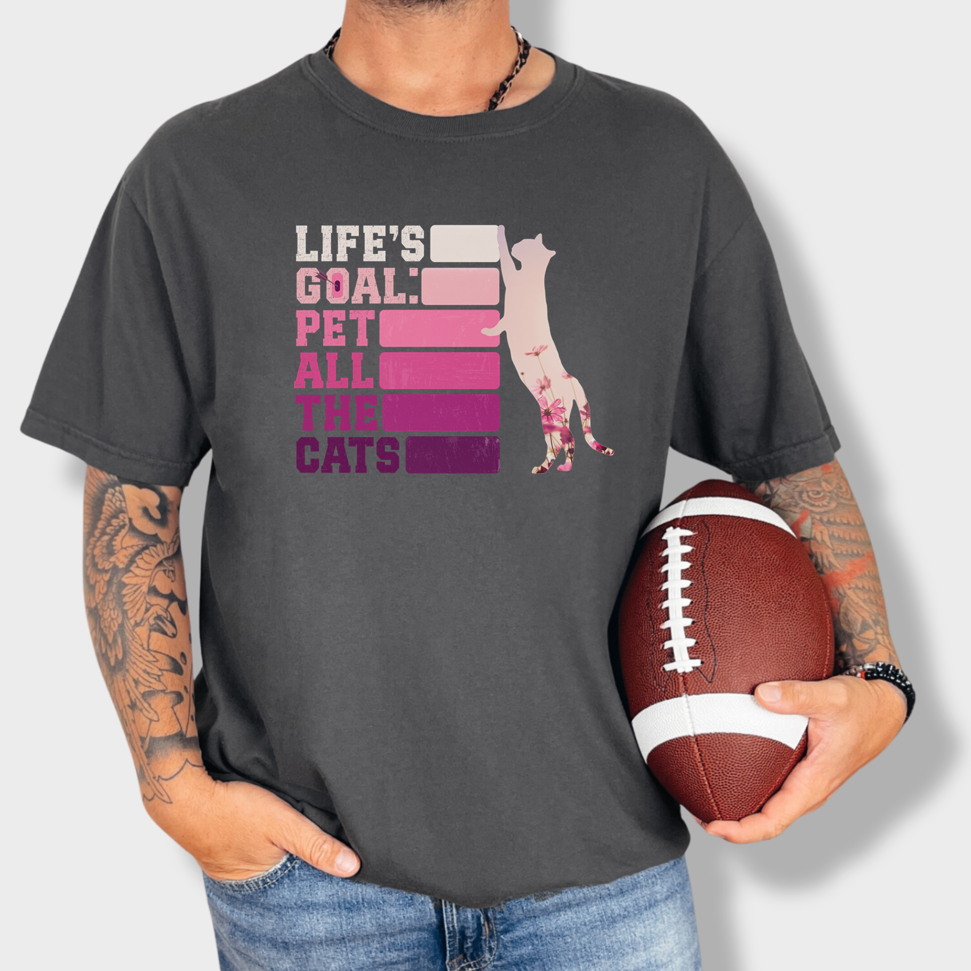 Artistic Pet All the Cats Cat Text Comfort Colors T-Shirt in Graphite-Fetch N Found
