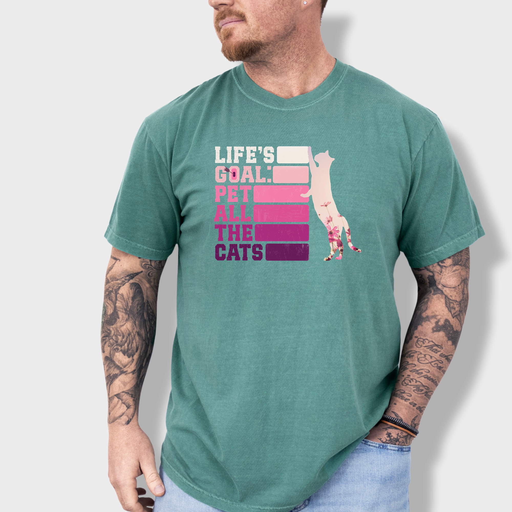 Artistic Pet All the Cats Cat Text Comfort Colors T-Shirt in Light Green-Fetch N Found
