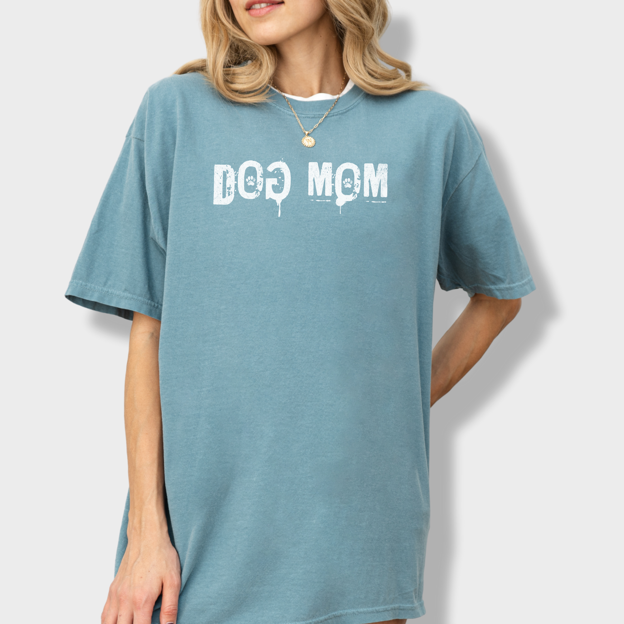 Minimalist DOG MOM Messy Stamp with Paint Splatter Dog Text Comfort Colors T-Shirt in Ice Blue-T-Shirt-Ice Blue-Fetch N Found