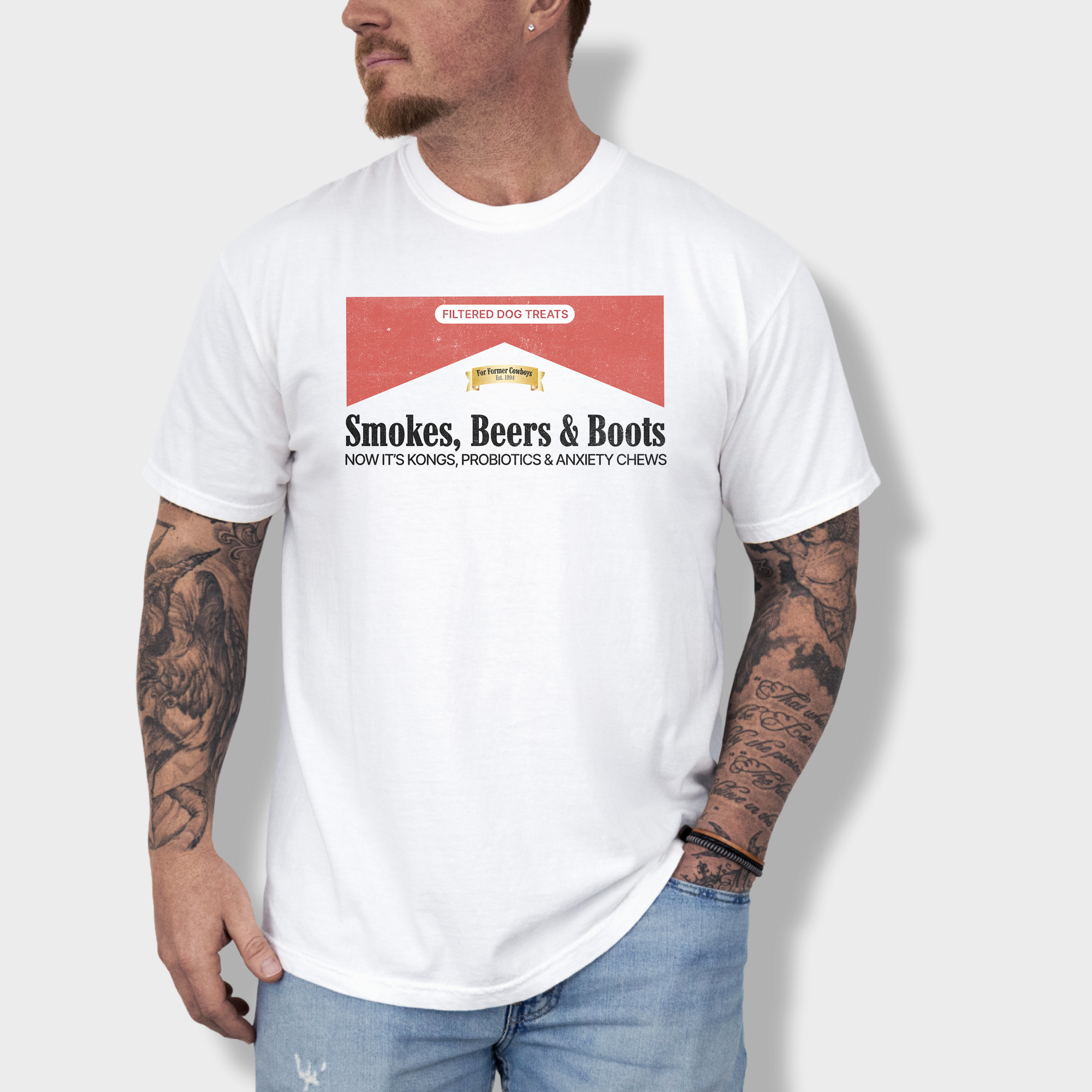 Western Marlboro Dog Text Comfort Colors T-Shirt in White-Fetch N Found