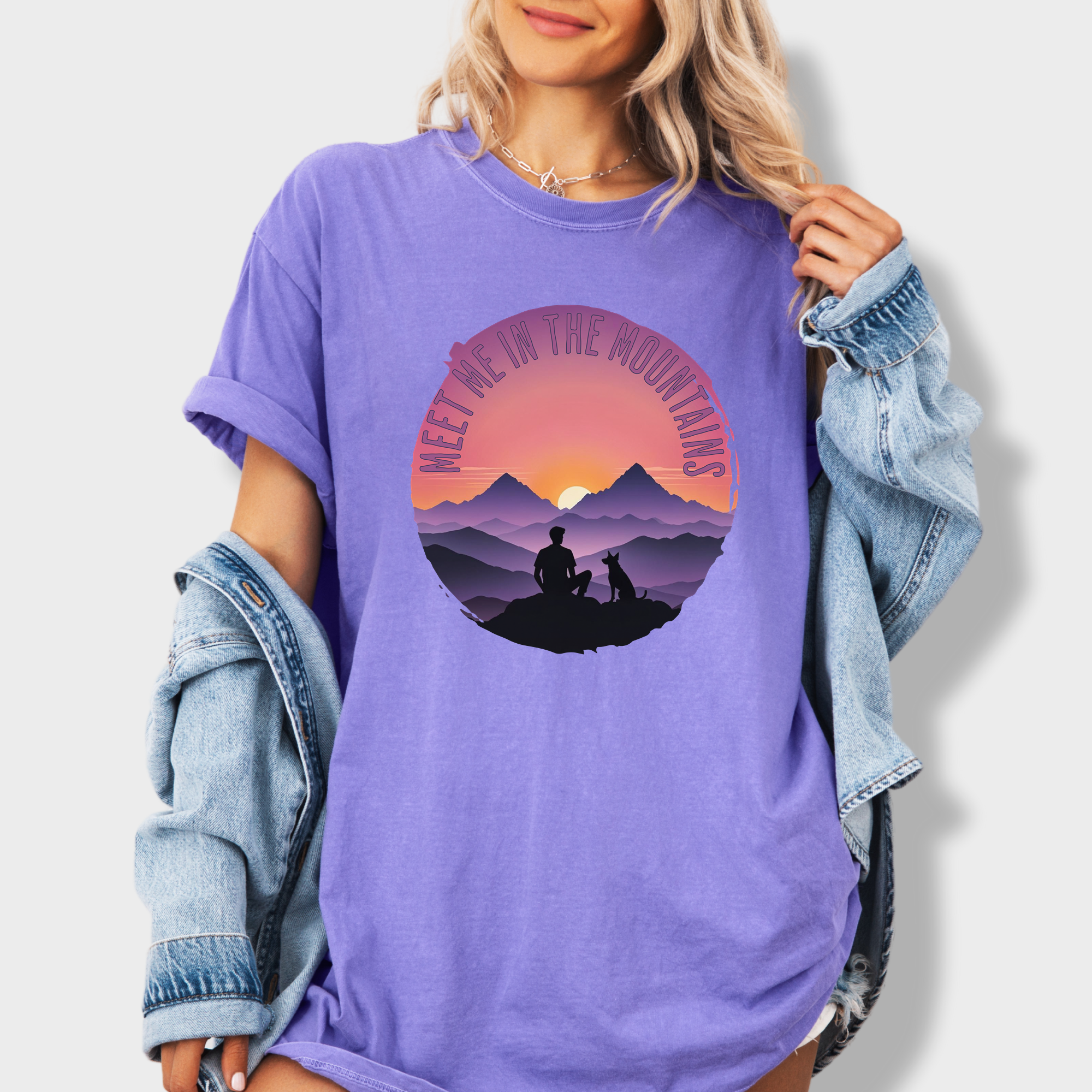 Retro Meet Me In The Mountains Dog Graphic Comfort Colors T-Shirt in Violet-Fetch N Found