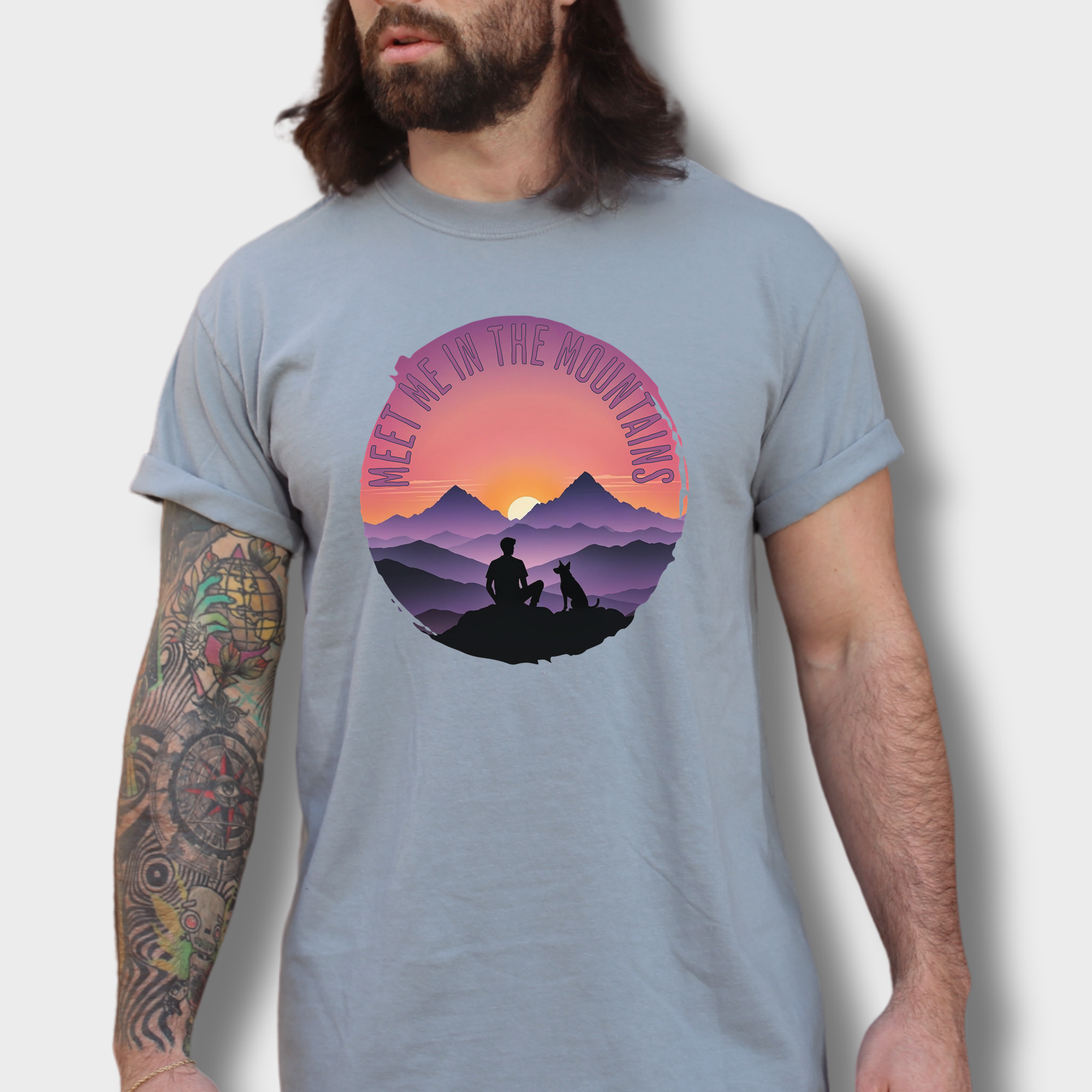 Retro Meet Me In The Mountains Dog Graphic Comfort Colors T-Shirt in Granite-Fetch N Found