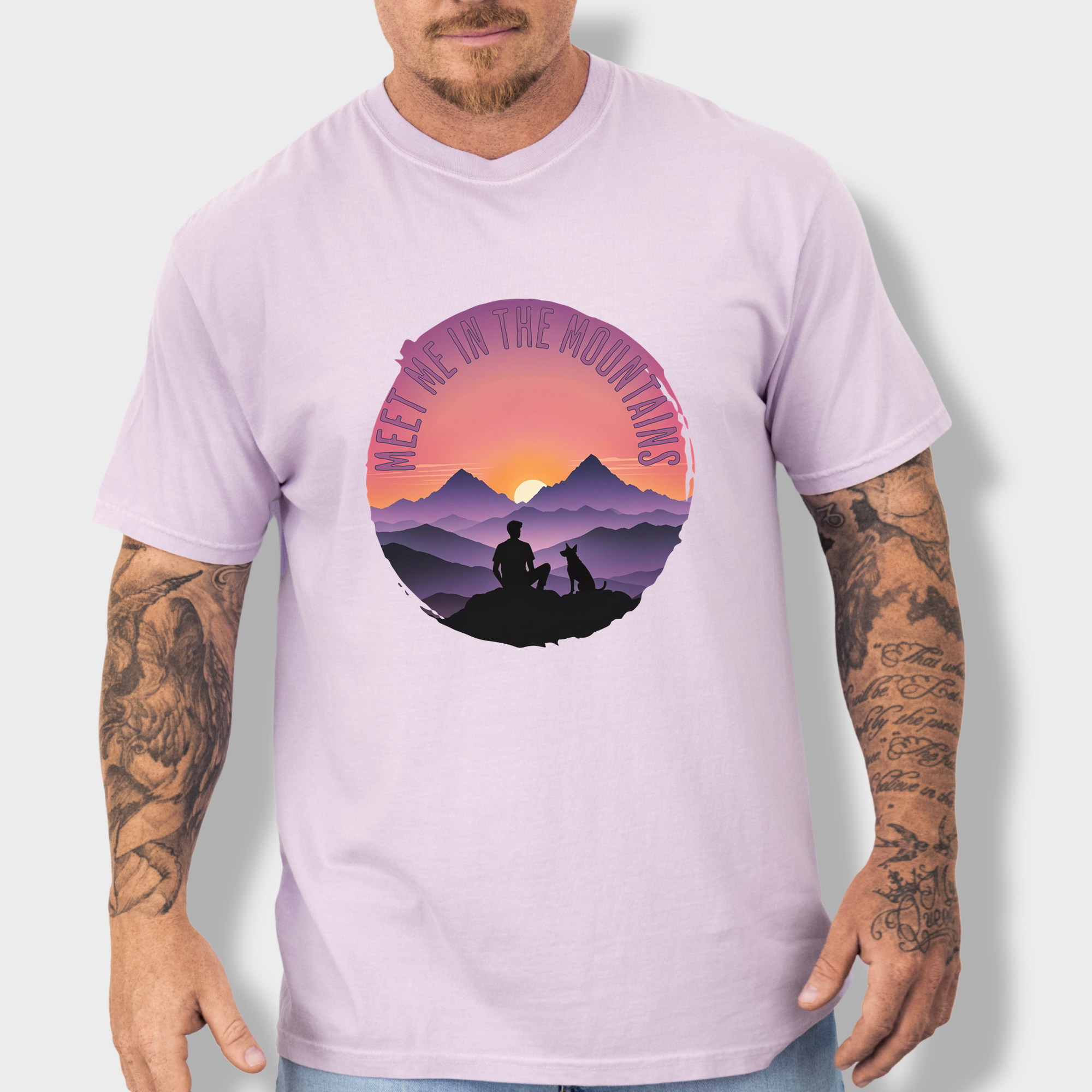 Retro Meet Me In The Mountains Dog Graphic Comfort Colors T-Shirt in Orchid-Fetch N Found