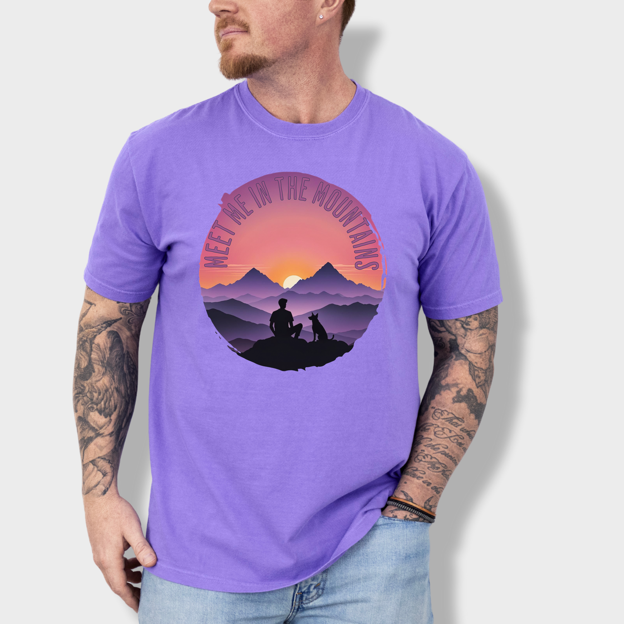 Retro Meet Me In The Mountains Dog Graphic Comfort Colors T-Shirt in Violet-Fetch N Found