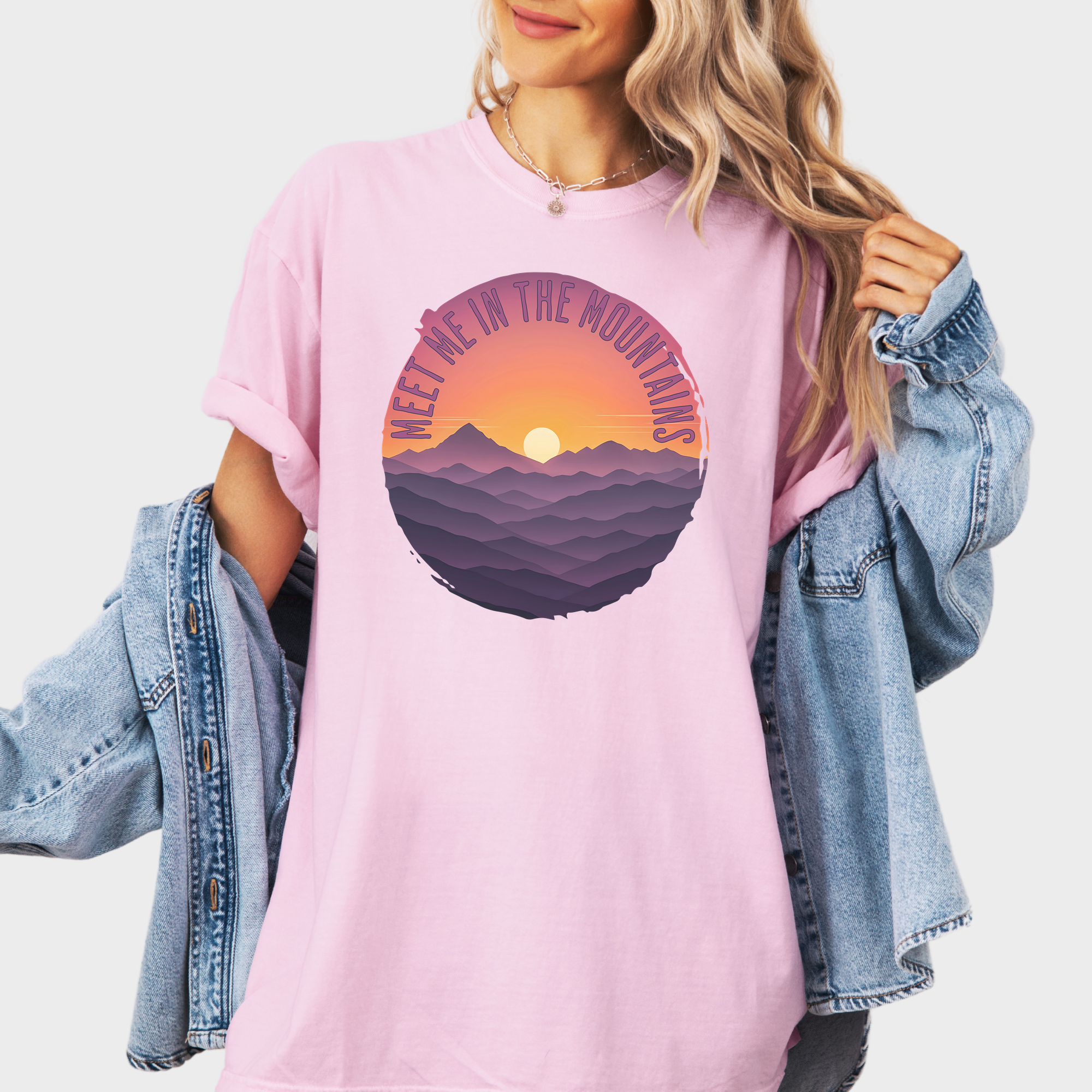 Artistic Meet Me In The Mountains Version II Pet Graphic Comfort Colors T-Shirt in Blossom-T-Shirt-Blossom-Fetch N Found