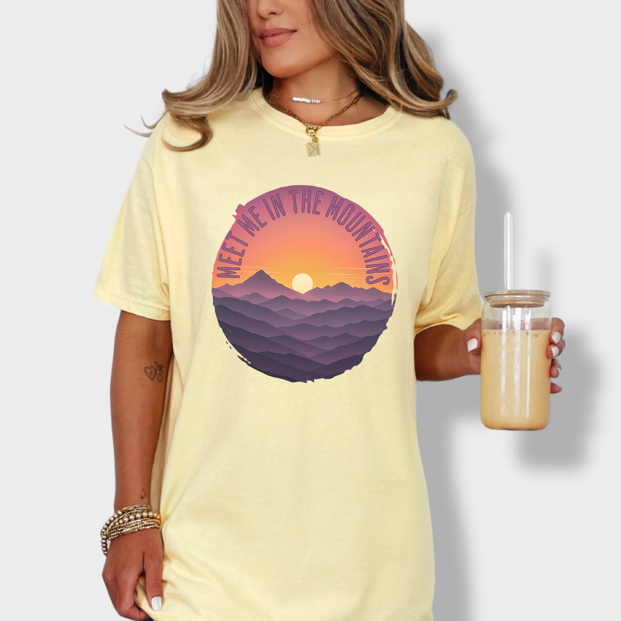 Artistic Meet Me In The Mountains Version II Pet Graphic Comfort Colors T-Shirt in Butter-T-Shirt-Butter-Fetch N Found