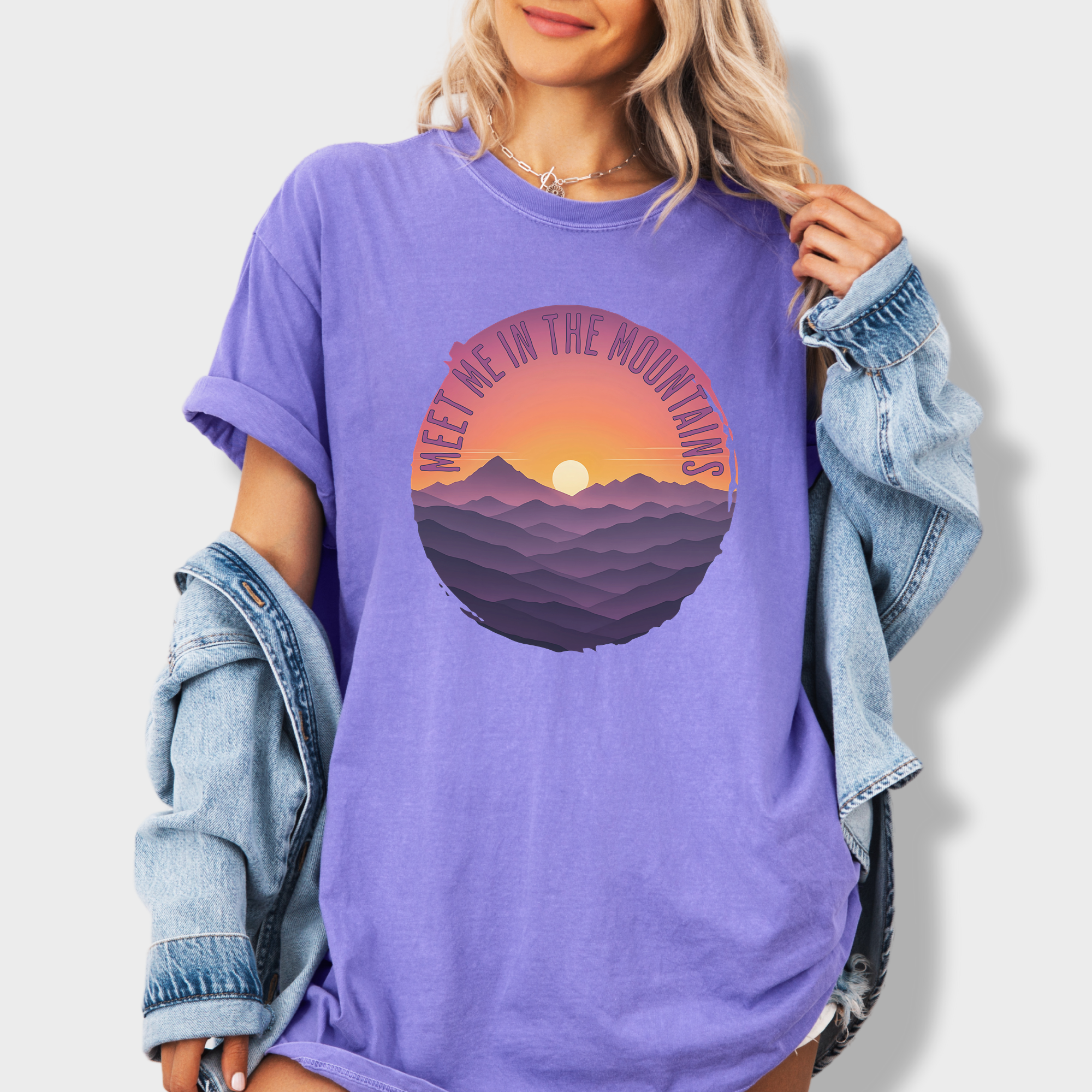 Artistic Meet Me In The Mountains Version II Pet Graphic Comfort Colors T-Shirt in Violet-T-Shirt-Violet-Fetch N Found