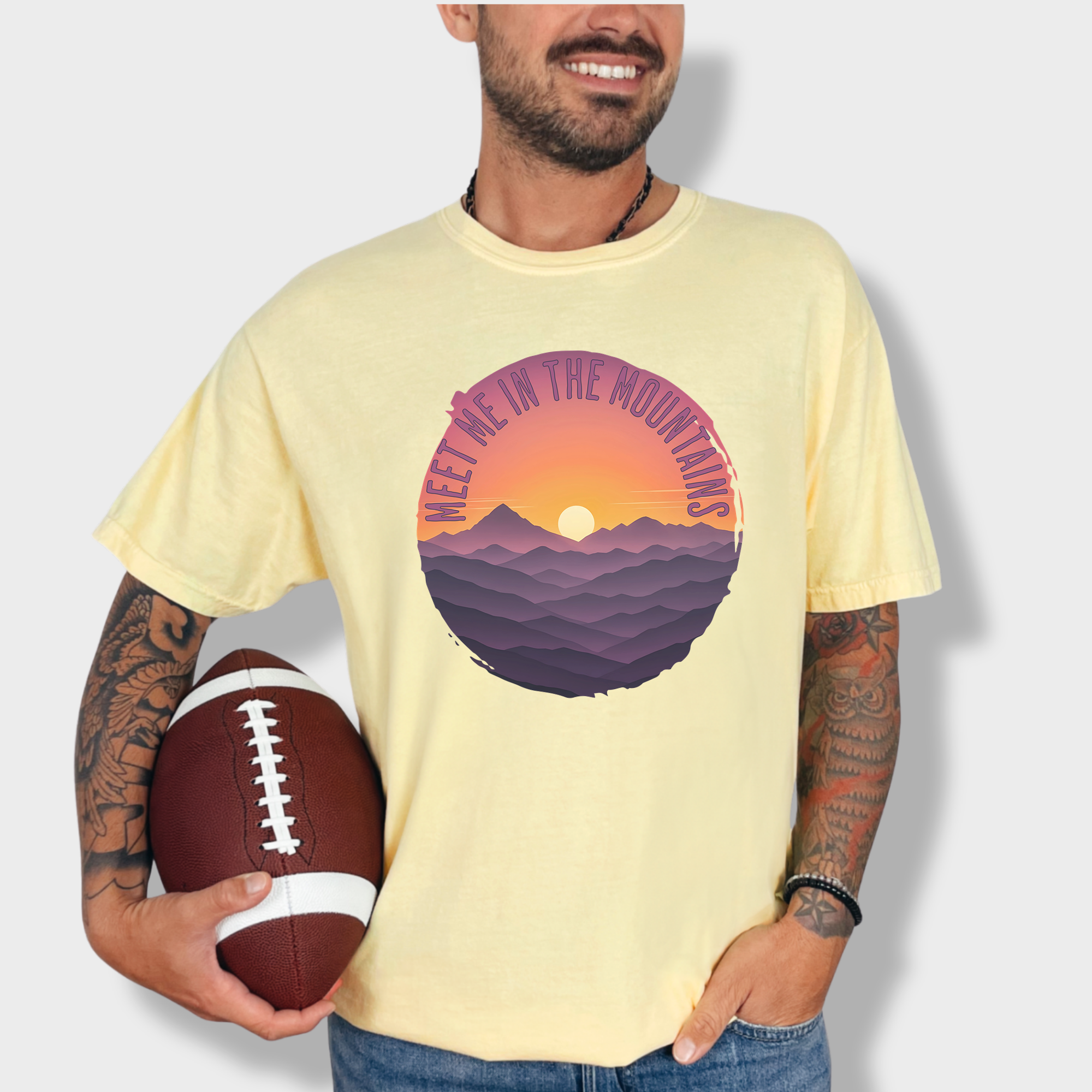 Artistic Meet Me In The Mountains Version II Pet Graphic Comfort Colors T-Shirt in Butter-T-Shirt-Butter-Fetch N Found