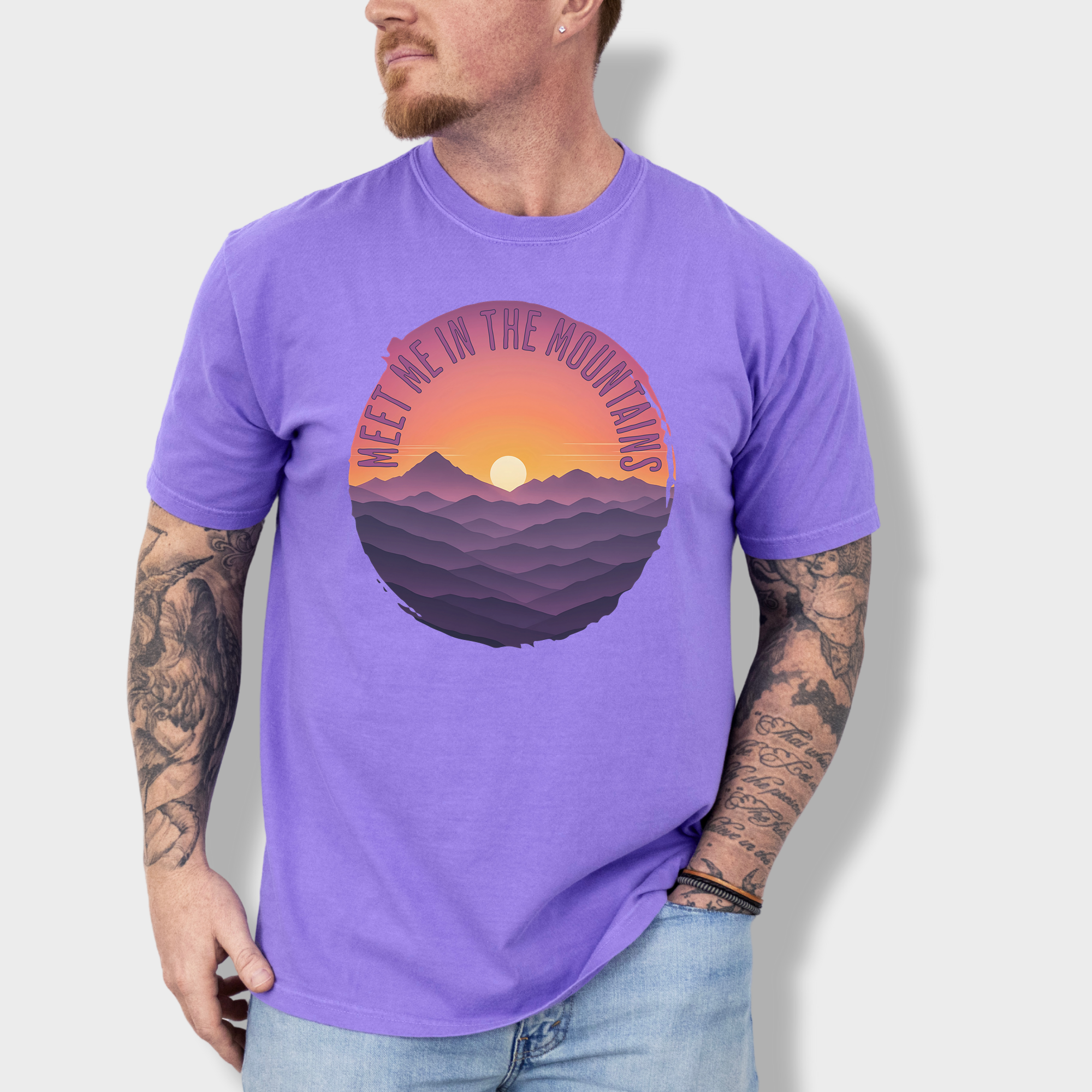 Artistic Meet Me In The Mountains Version II Pet Graphic Comfort Colors T-Shirt in Violet-T-Shirt-Violet-Fetch N Found
