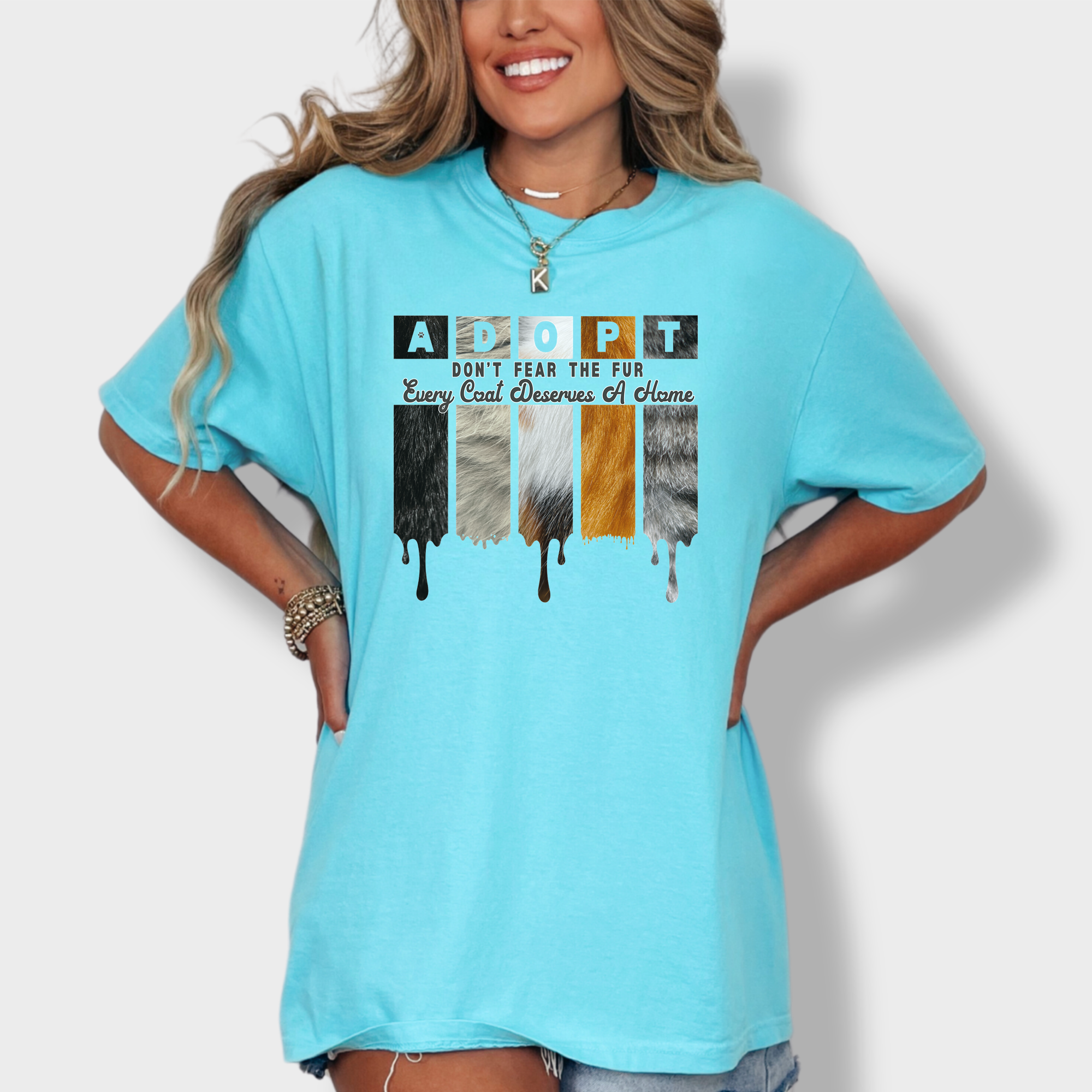 Retro ADOPT Every Coat Deserves A Home Cat Minimalist Comfort Colors T-Shirt in Lagoon Blue-Fetch N Found