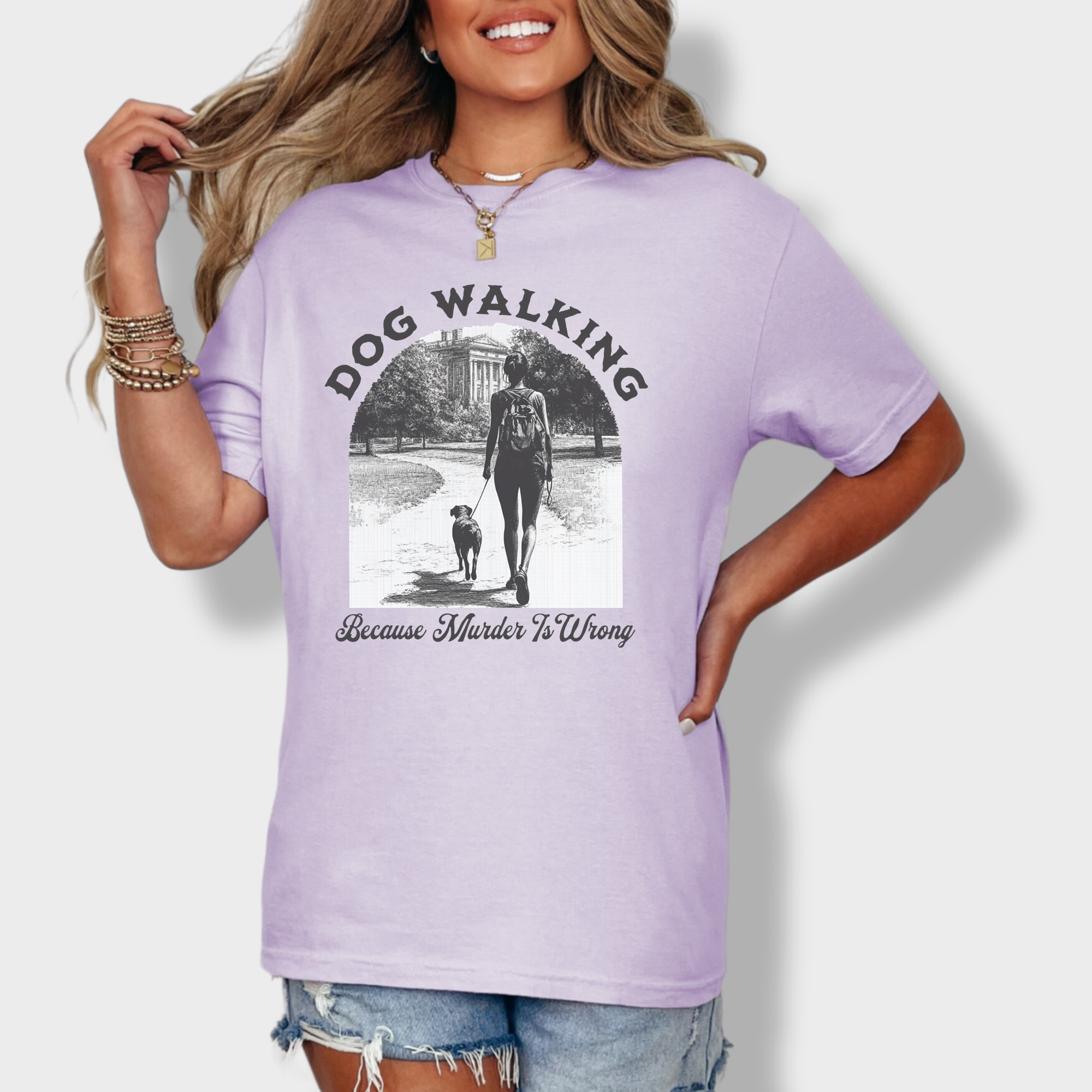 Western Murder Is Wrong Dog Graphic Comfort Colors T-Shirt in Orchid-Fetch N Found