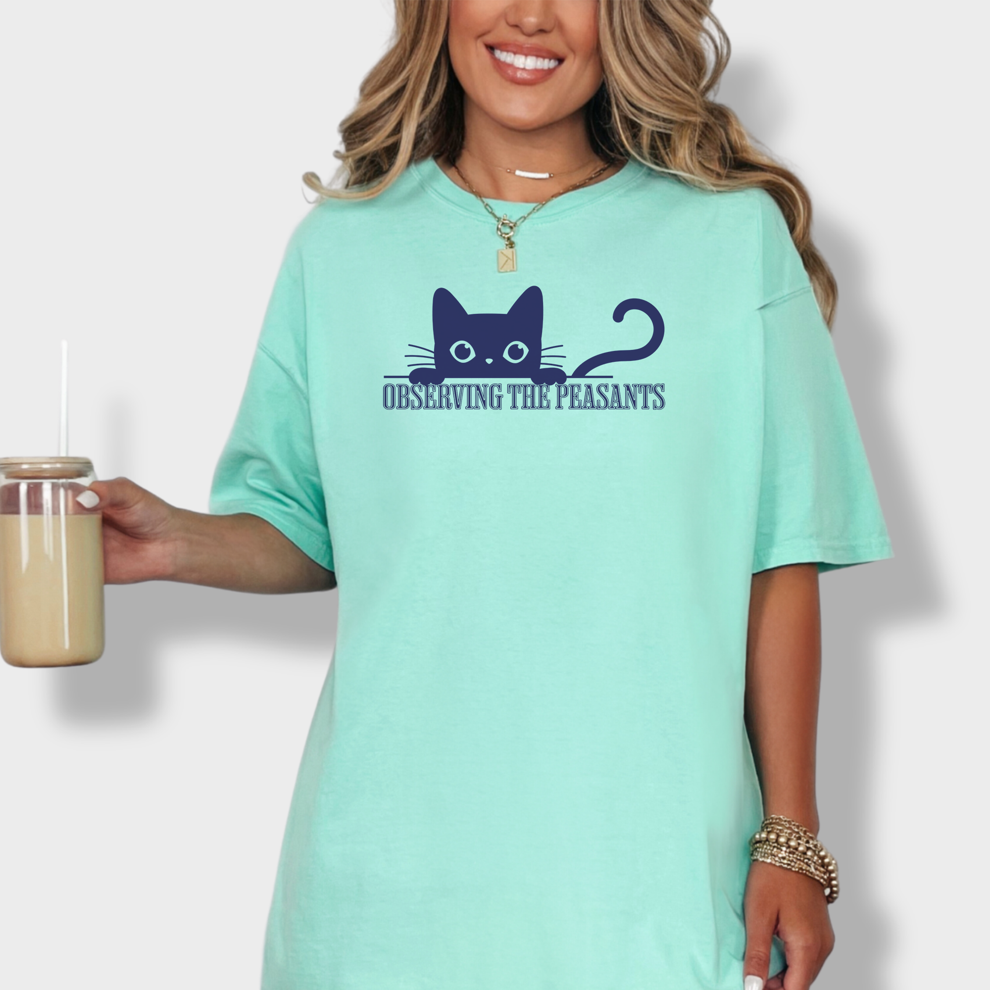 Minimalist Observing the Peasants Cat Graphic Comfort Colors T-Shirt in Island Reef-T-Shirt-Island Reef-Fetch N Found