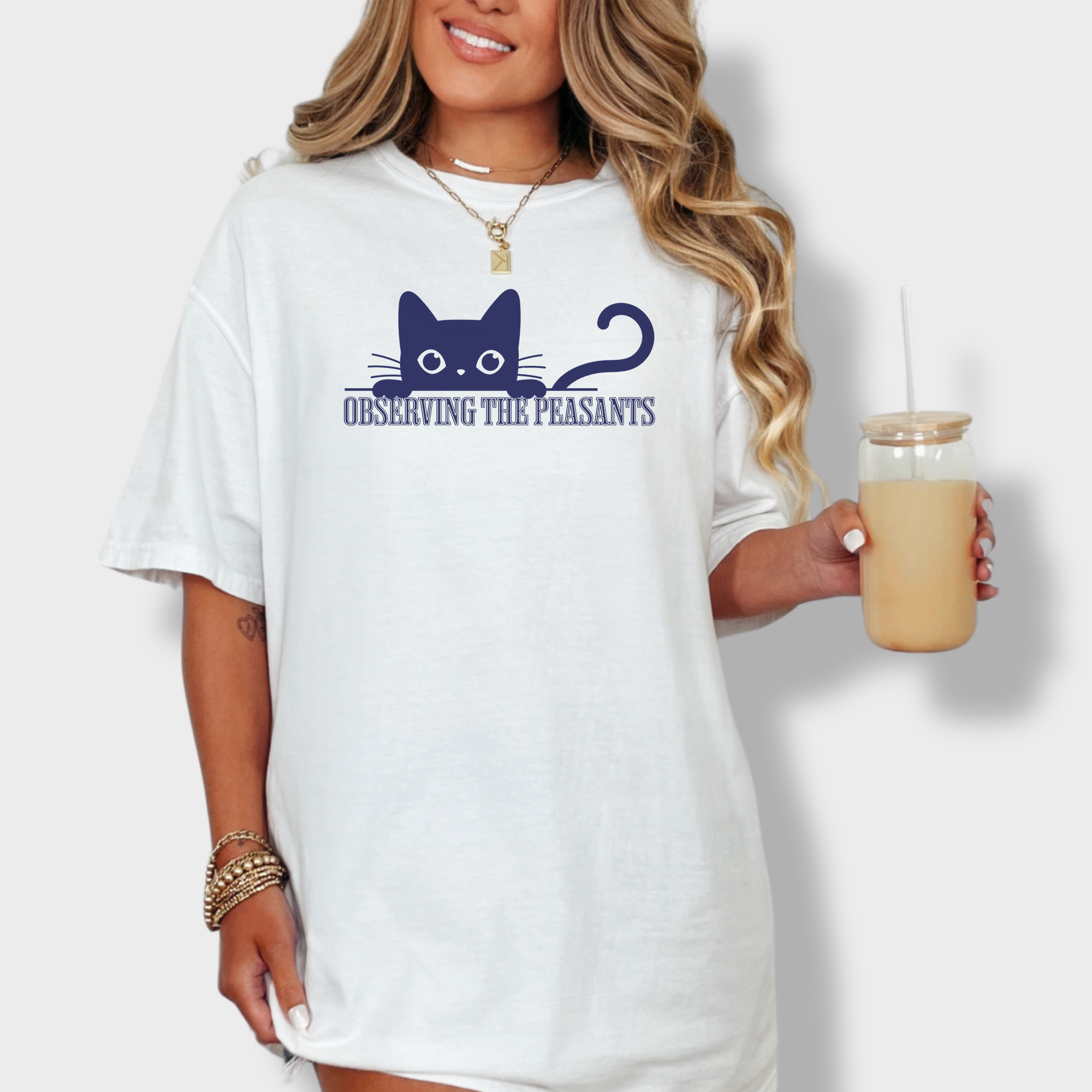 Minimalist Observing the Peasants Cat Graphic Comfort Colors T-Shirt in White-T-Shirt-White-Fetch N Found
