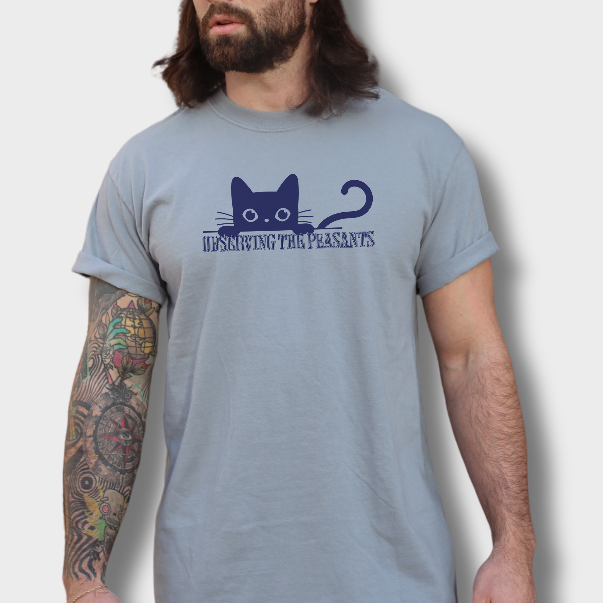 Minimalist Observing the Peasants Cat Graphic Comfort Colors T-Shirt in Granite-T-Shirt-Granite-Fetch N Found