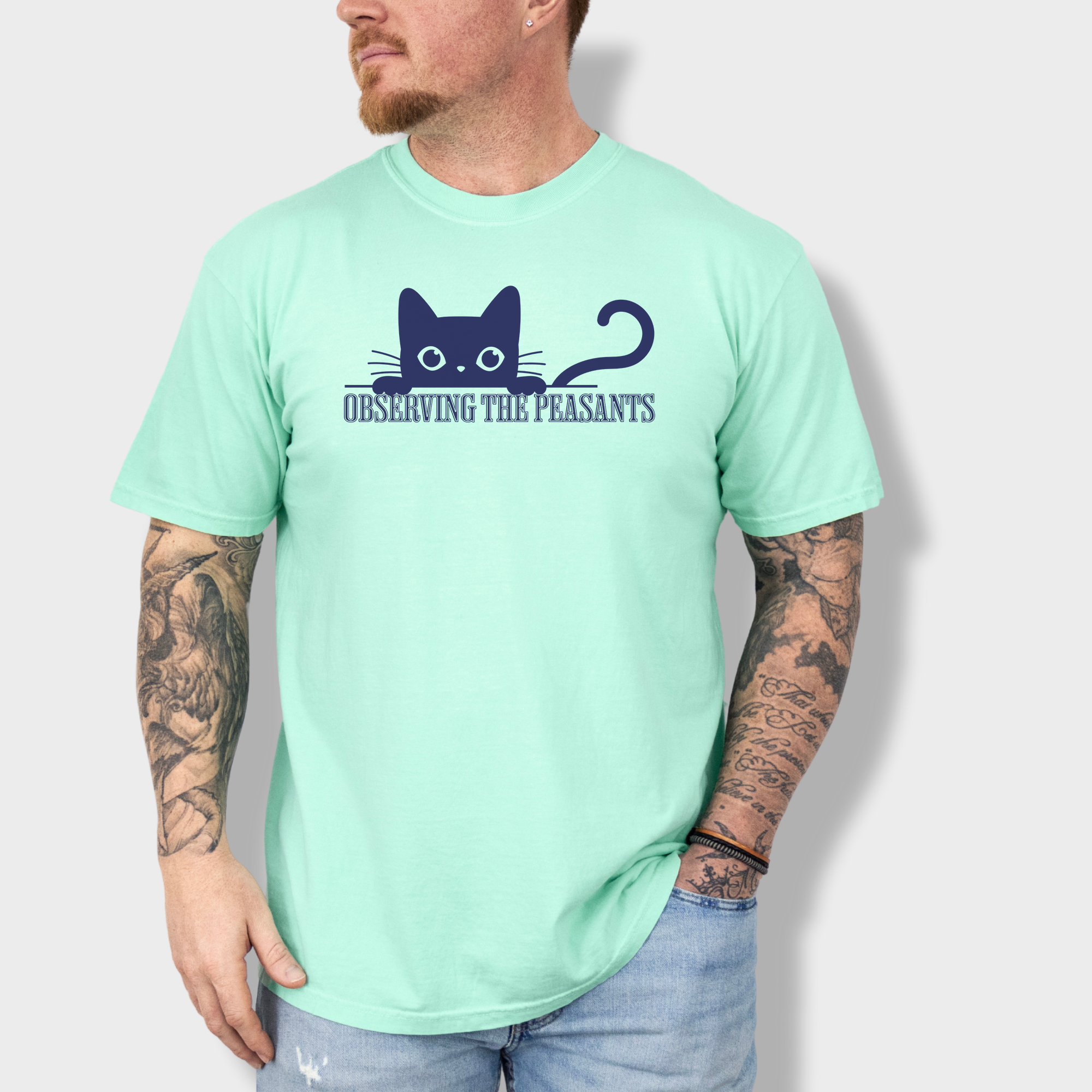 Minimalist Observing the Peasants Cat Graphic Comfort Colors T-Shirt in Island Reef-T-Shirt-Island Reef-Fetch N Found