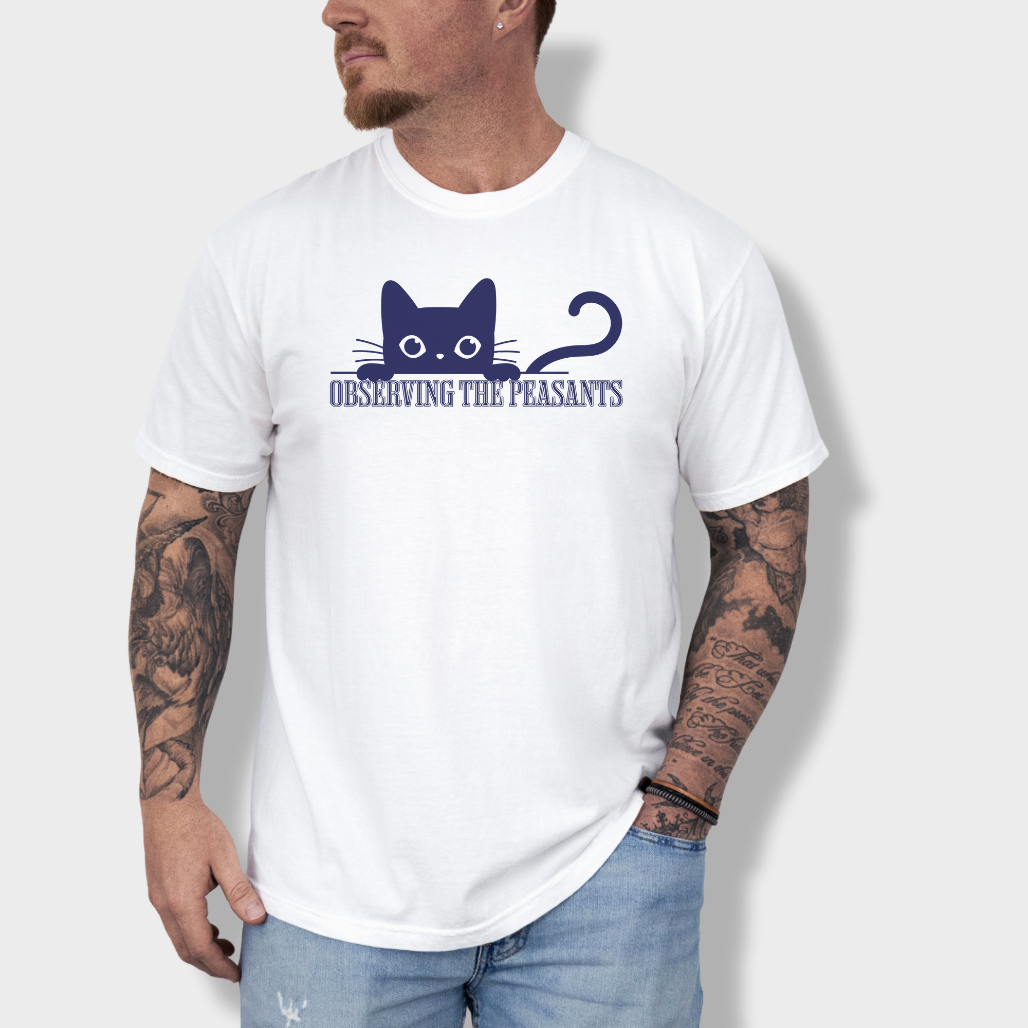 Minimalist Observing the Peasants Cat Graphic Comfort Colors T-Shirt in White-T-Shirt-White-Fetch N Found