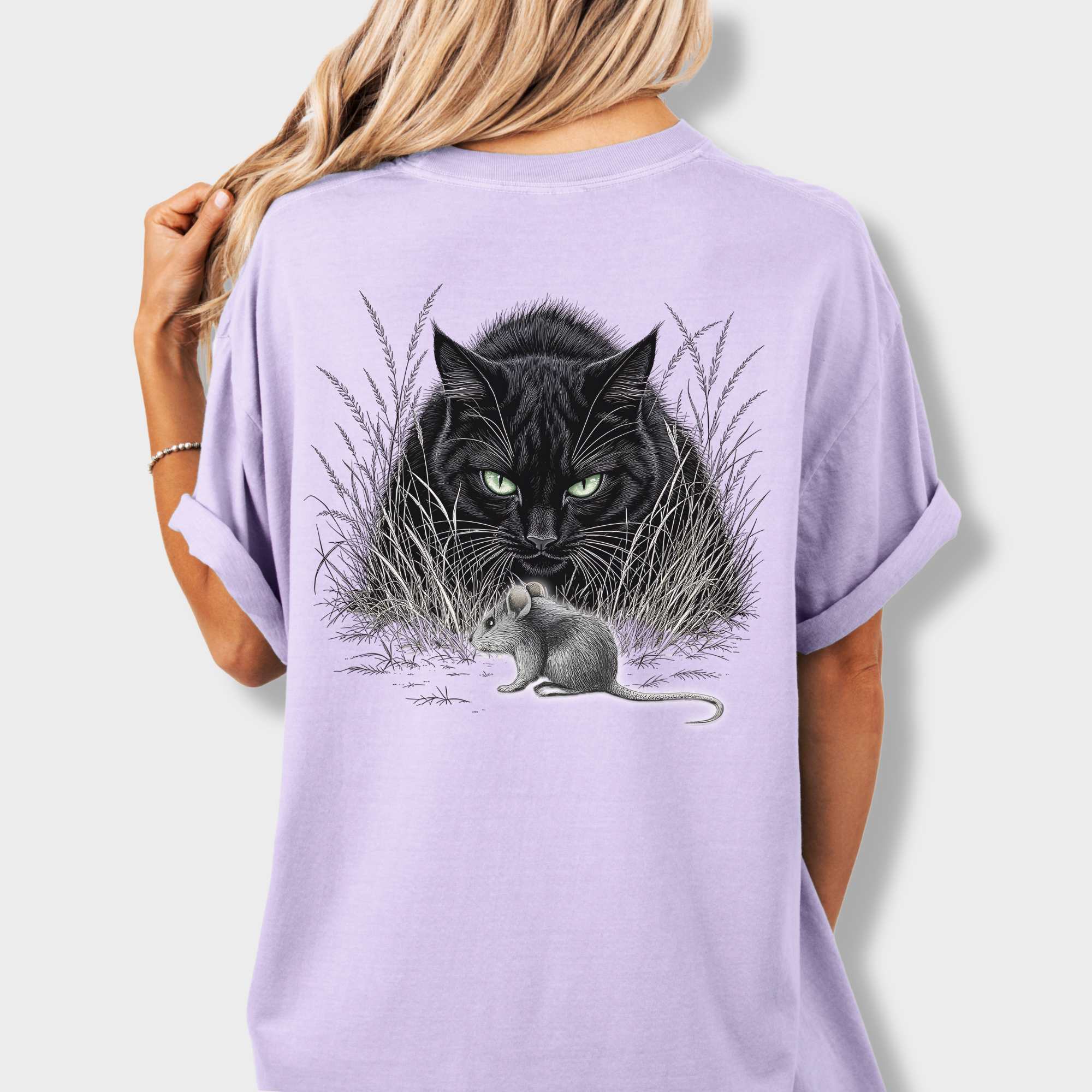 Line Art Too Long Didnt Read TLDR Cat plus Mouse Cat Graphic Comfort Colors T-Shirt in Orchid-T-Shirt-Fetch N Found