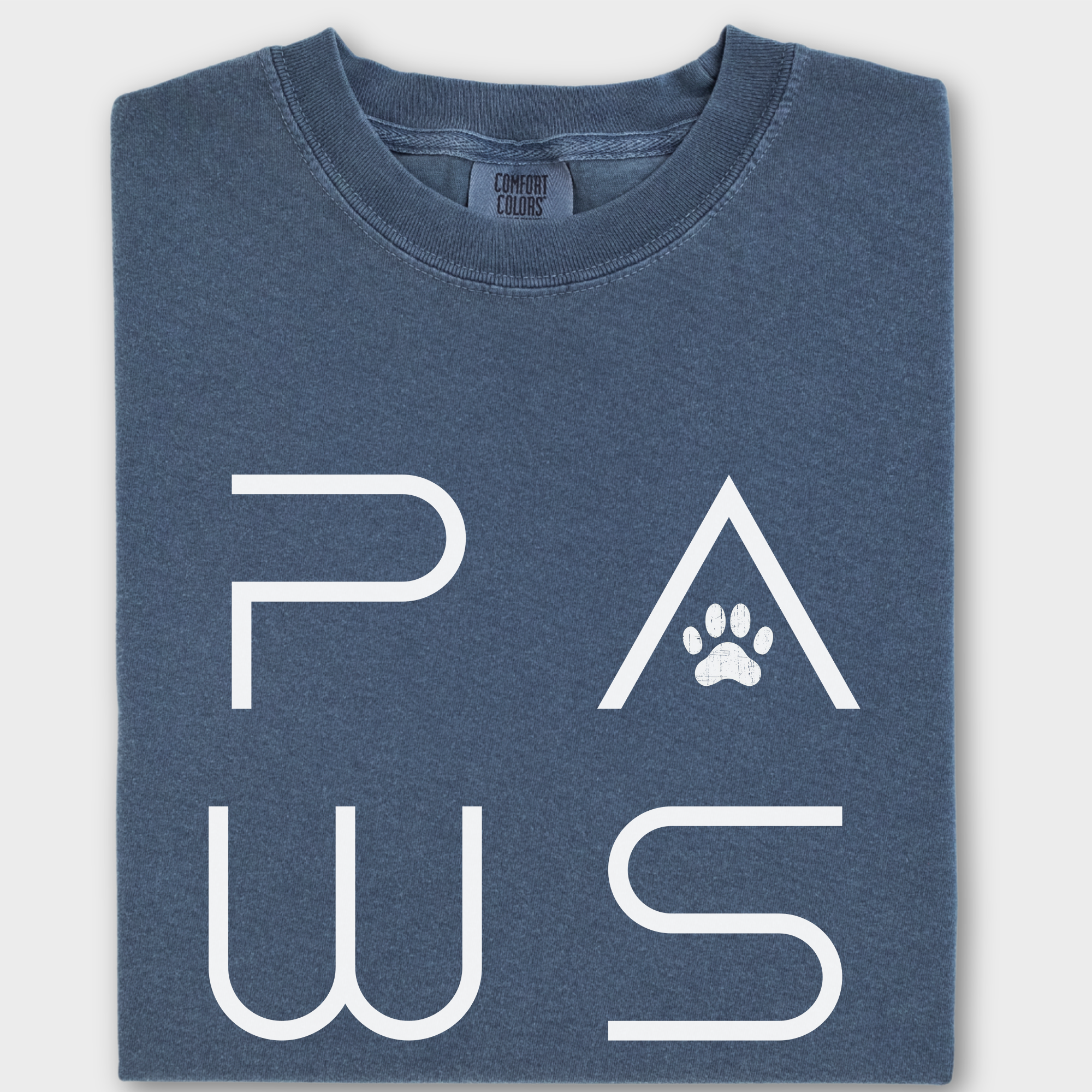 Minimalist PAWS Modern Text Design Pet Text Comfort Colors T-Shirt in Denim-Fetch N Found