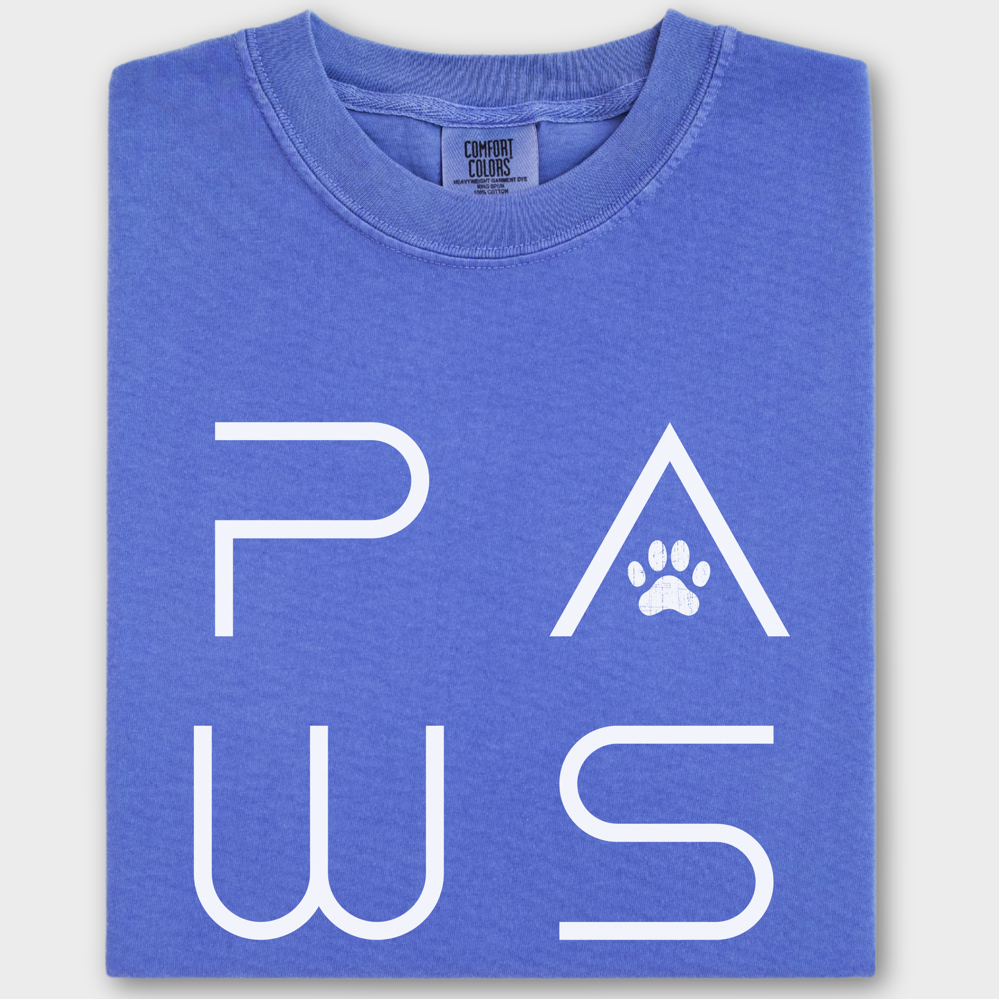 Minimalist PAWS Modern Text Design Pet Text Comfort Colors T-Shirt in Flo Blue-Fetch N Found