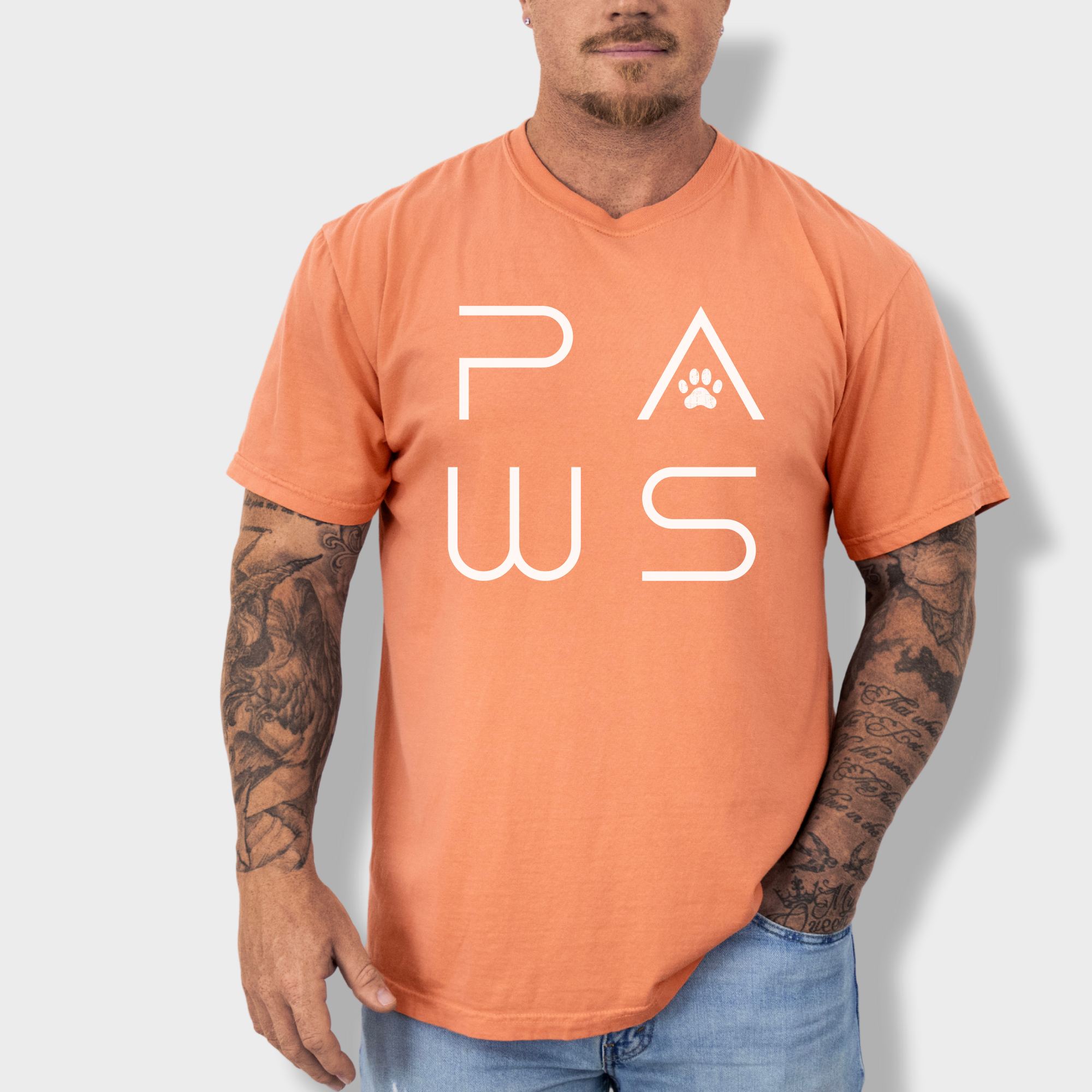 Minimalist PAWS Modern Text Design Pet Text Comfort Colors T-Shirt in Terracotta-Fetch N Found