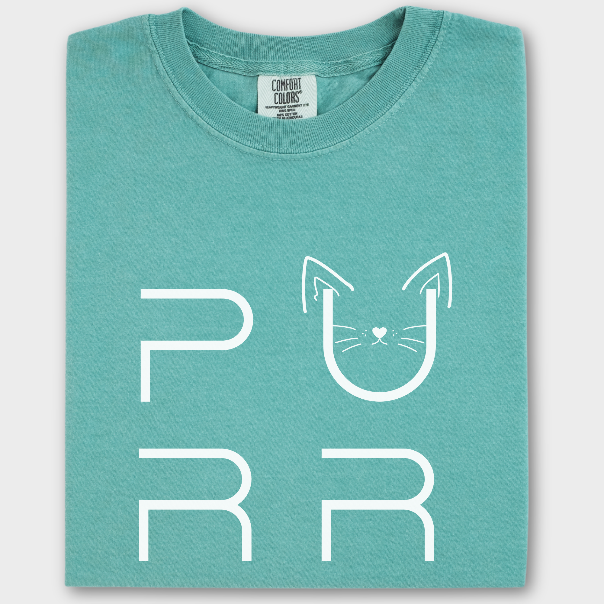 Minimalist Cat PURR T-Shirt in Seafoam
